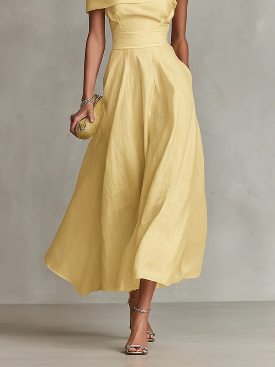 Women's Stylish Yellow Maxi Summer Dress with One Shoulder