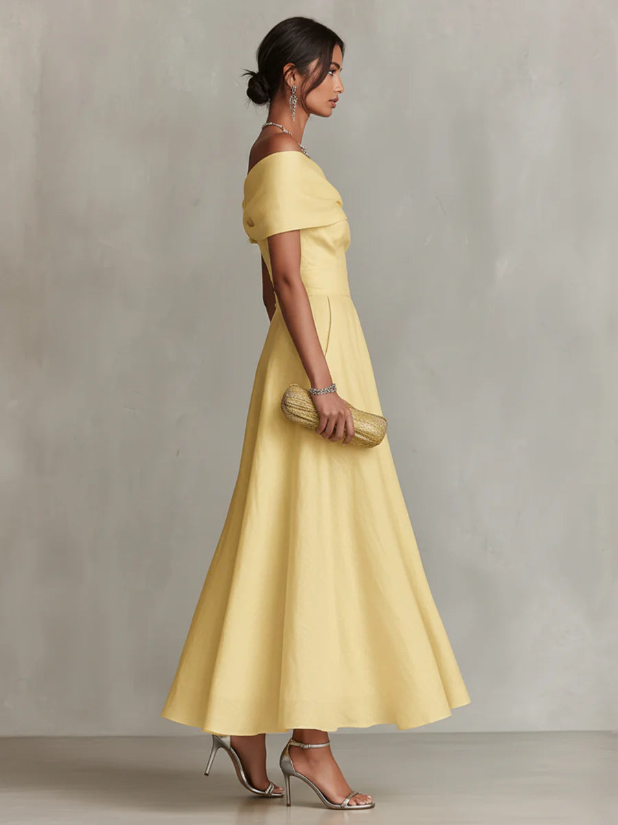 Women's Stylish Yellow Maxi Summer Dress with One Shoulder