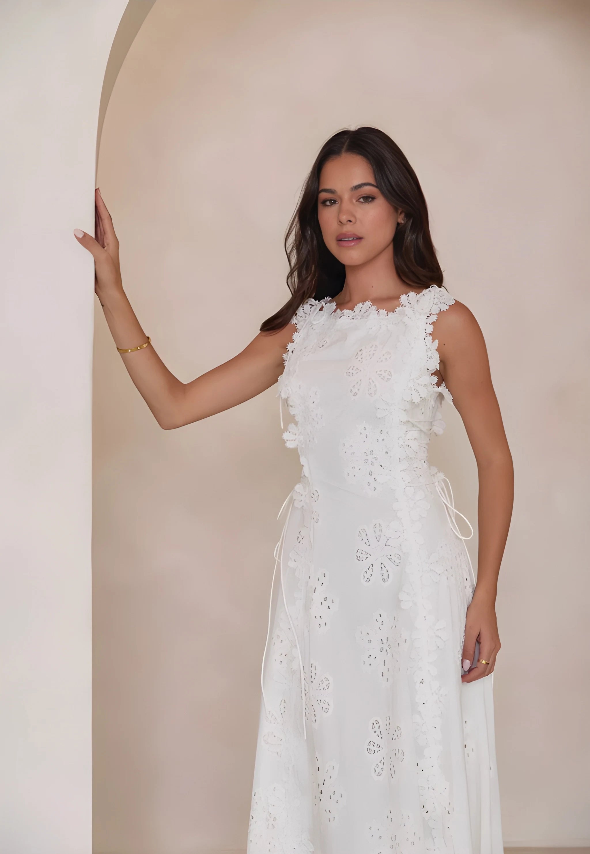 Women's Floral Embroidered Maxi Summer Dress with Adjustable Waist