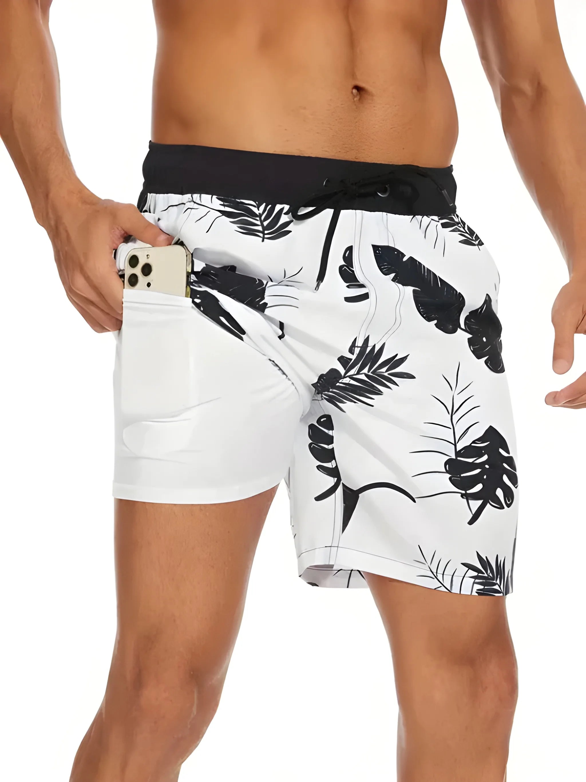 Men's Quick-Dry Athletic Swim Shorts with Compression Lining