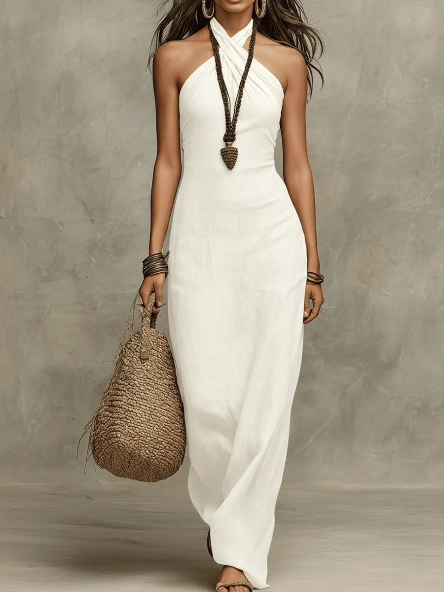 Women's Elegant Flowy Maxi Summer Dress with Halter Neck