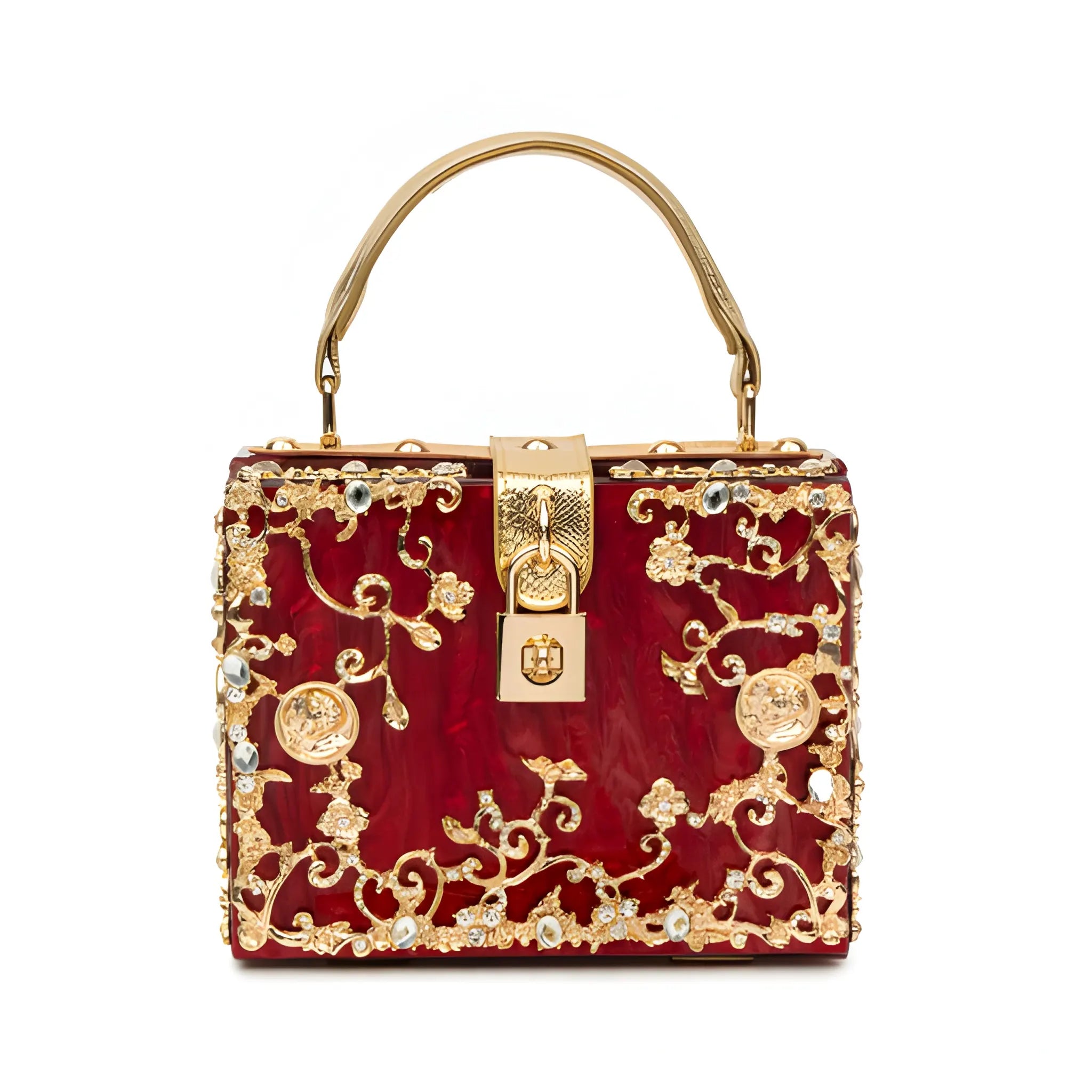 Women's Structured Hand Bag with Floral Embellishments and Top Handle