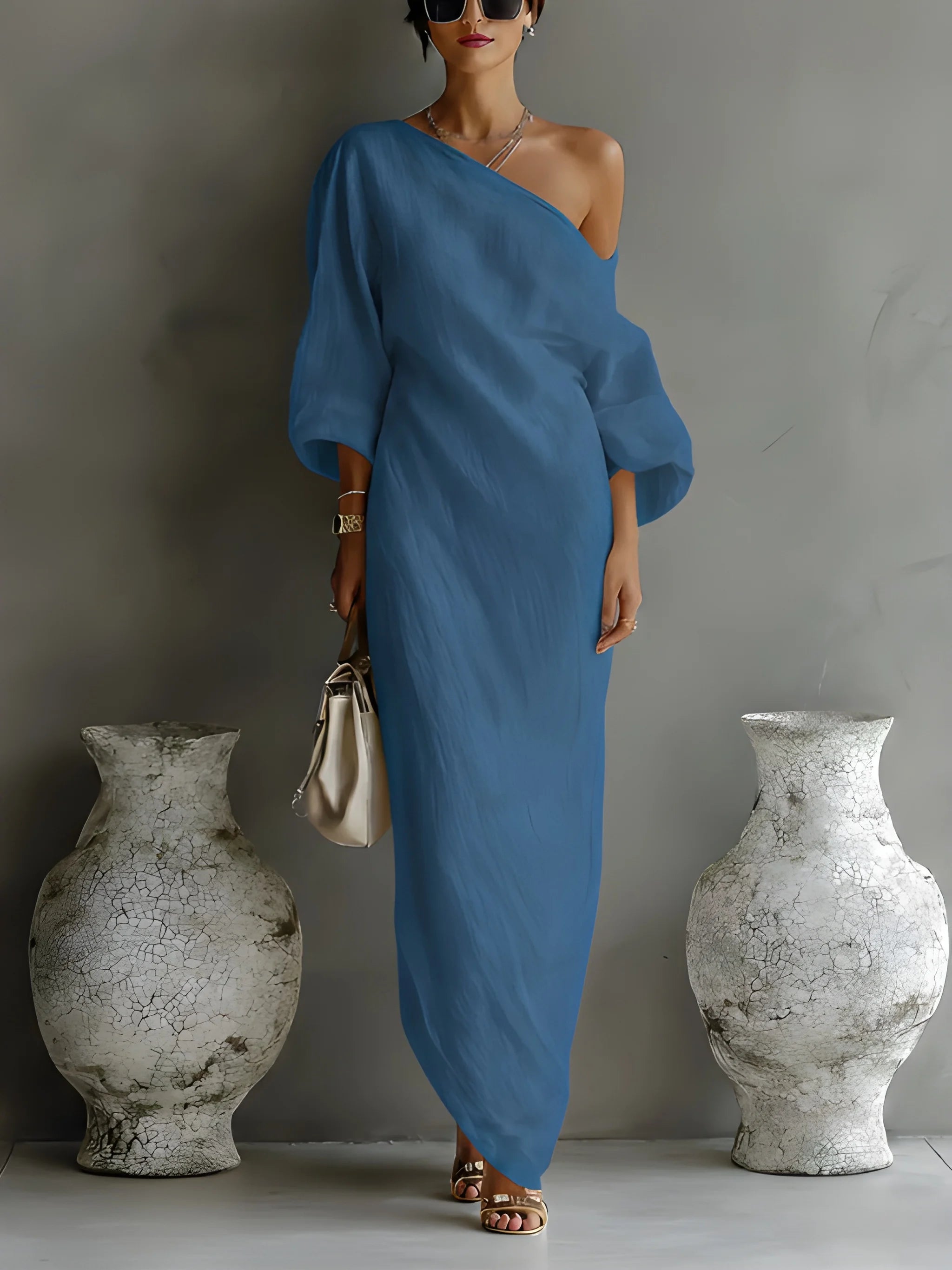 Women's Elegant Flowy Maxi Summer Dress with One Shoulder