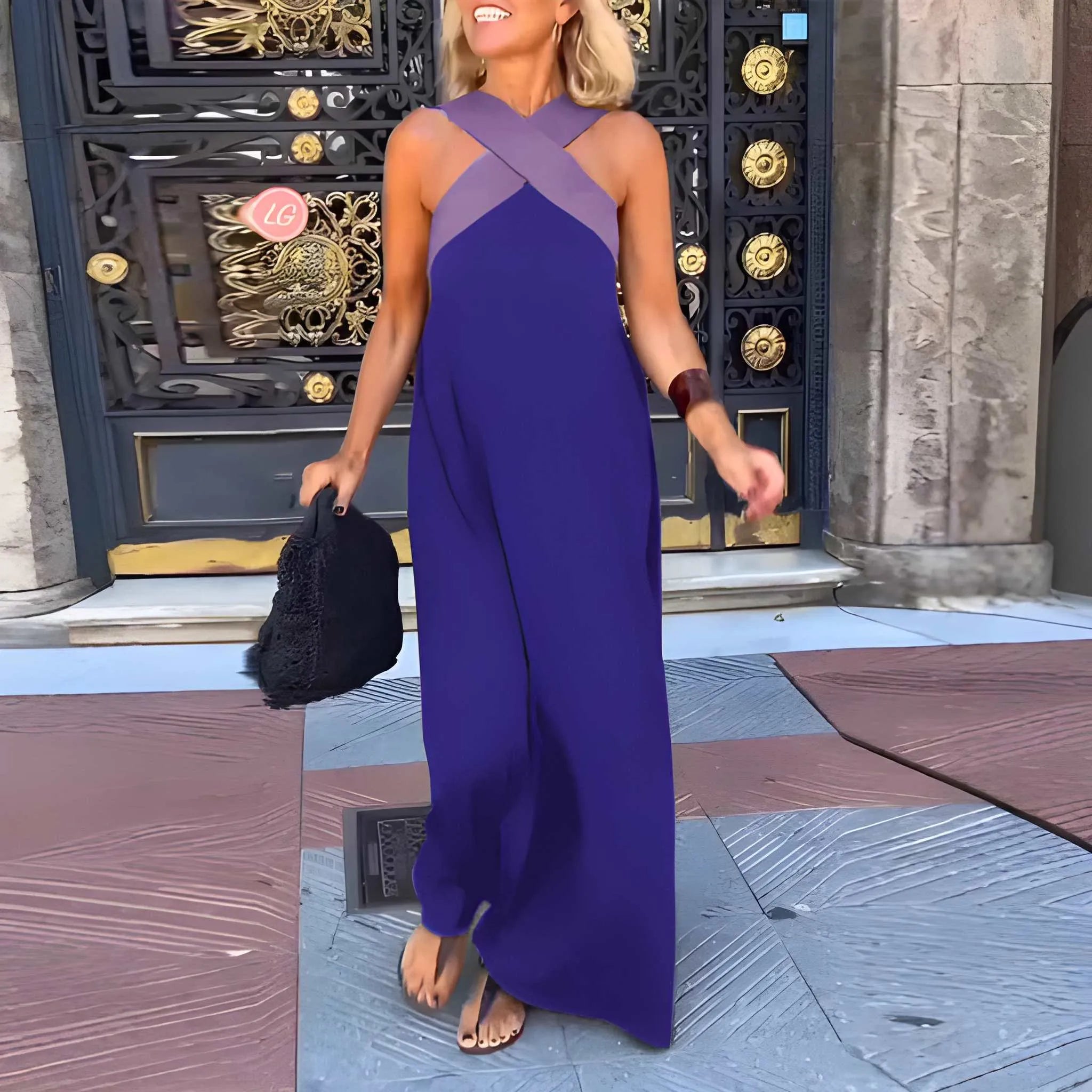 Women's Breezy Elegant Maxi Summer Dress with Crossed Front