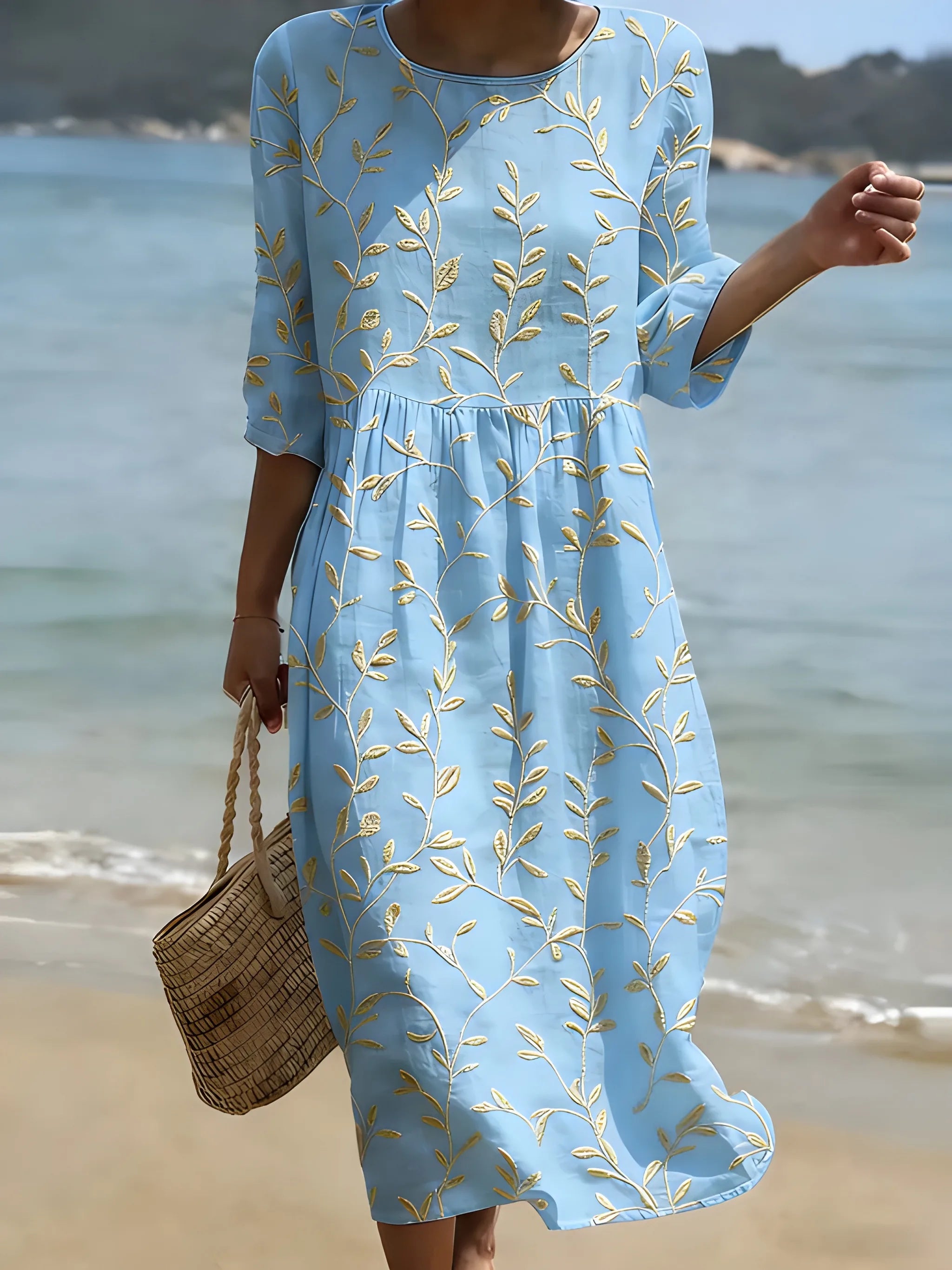 Women's Floral Boho Midi Summer Dress with Embroidered Details