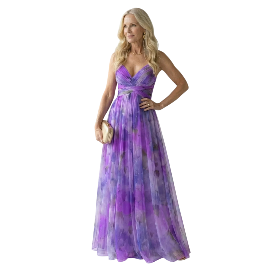 Women's Floral Maxi Wedding Guest Dress with Sweetheart Neckline and Tulle