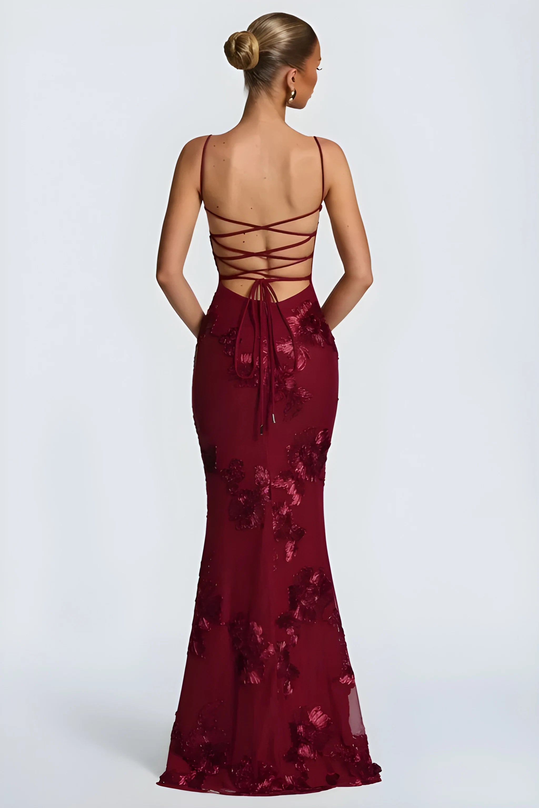 Women's Formal Elegant Maxi Wedding Guest Dress with Embroidered Detailing