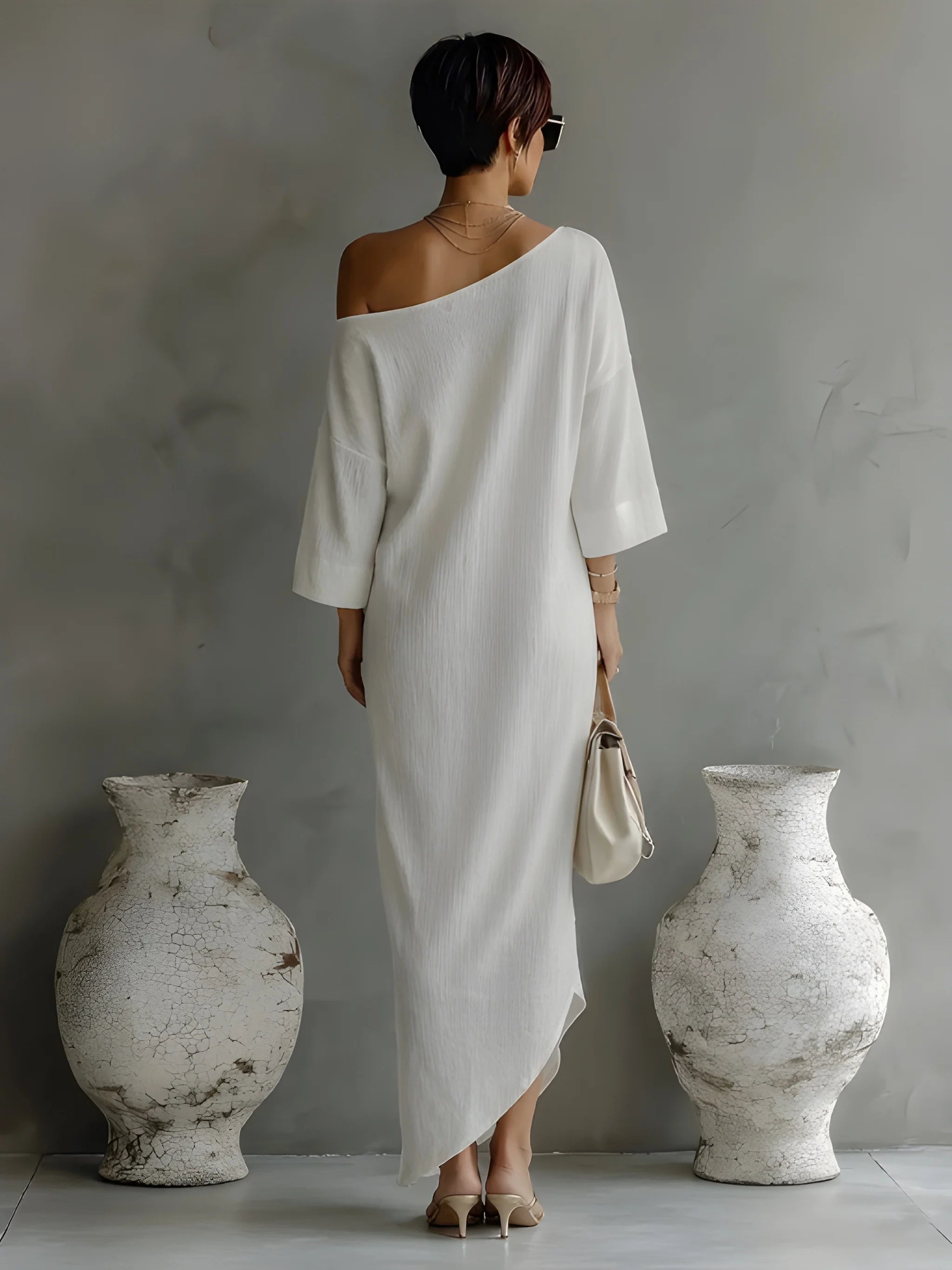Women's Elegant Flowy Maxi Summer Dress with One Shoulder