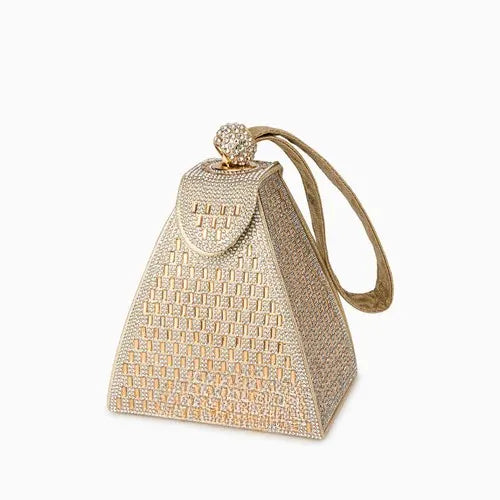 Women's Asymmetrical Hand Bag with Rhinestone Handle and Magnetic Closure
