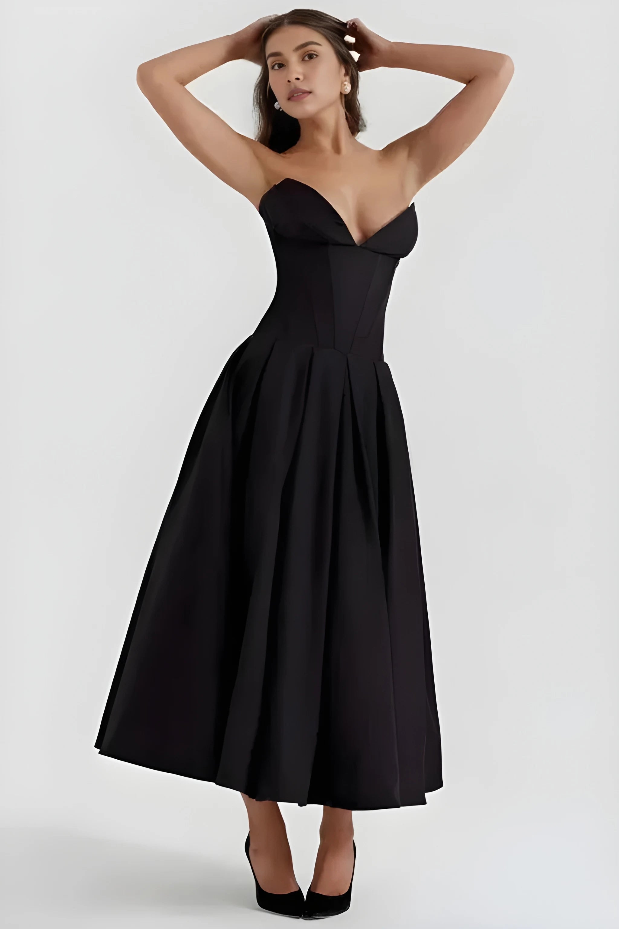 Women's Ethereal Structured Maxi Wedding Guest Dress with Corset Back and Spaghetti Straps