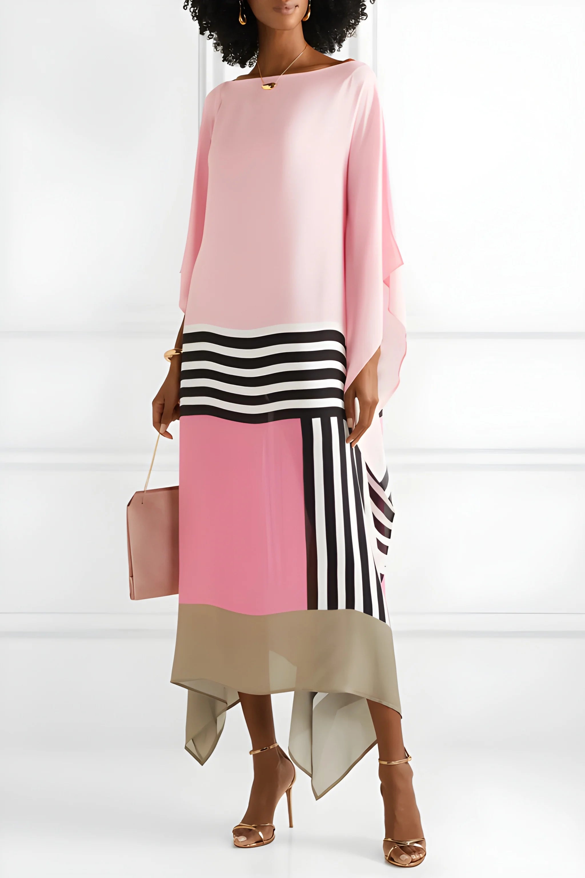 Women's Casual Flowy Midi Summer Dress with Boat Neck