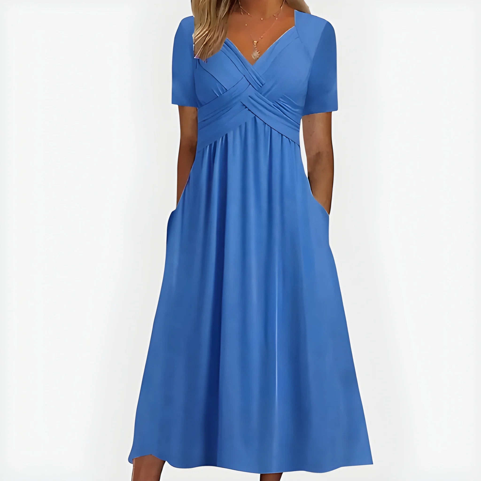 Women's Elegant Flowy Midi Summer Dress with V Neck