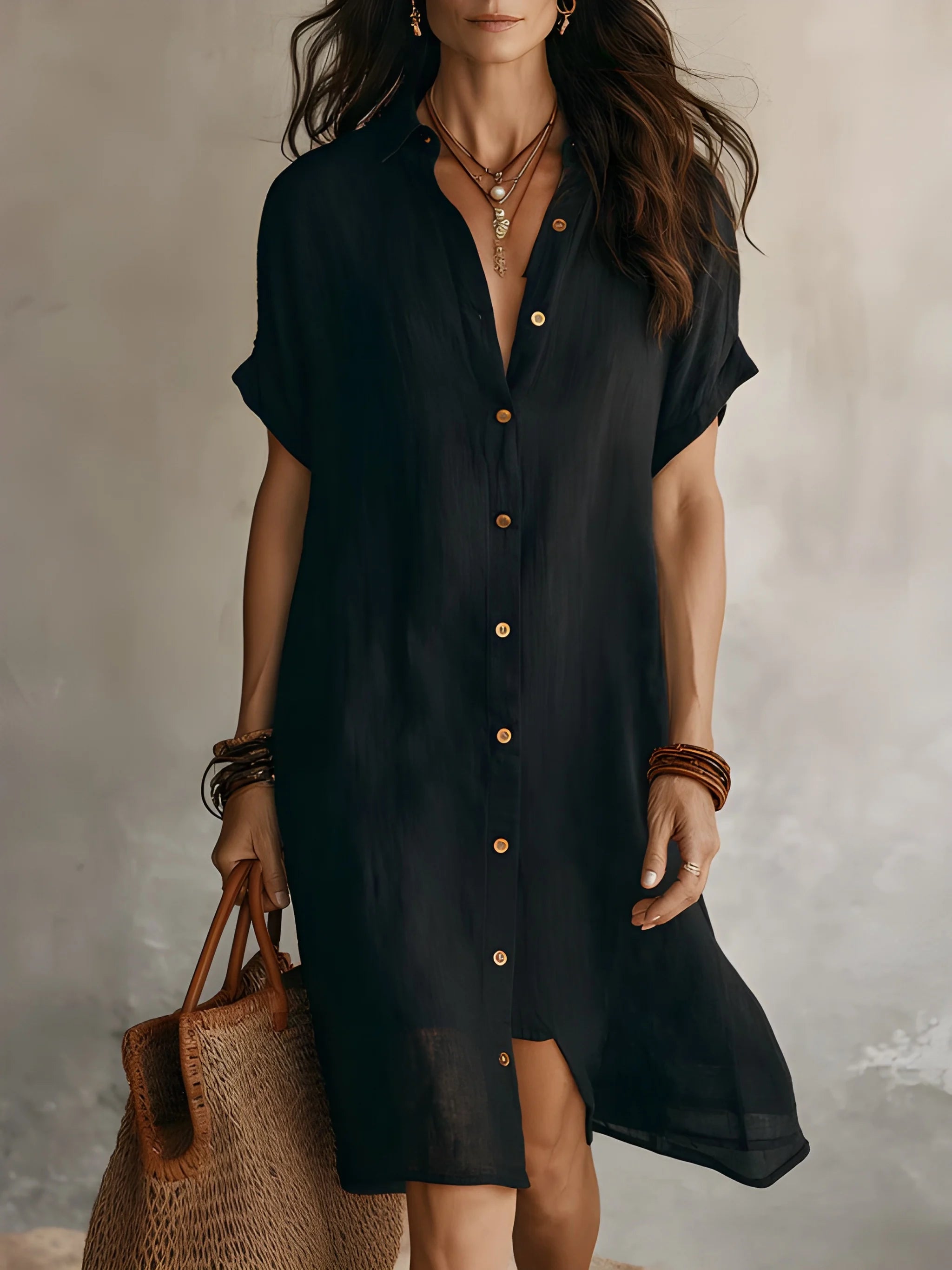 Women's Casual Boho Midi Summer Dress with Short Sleeve