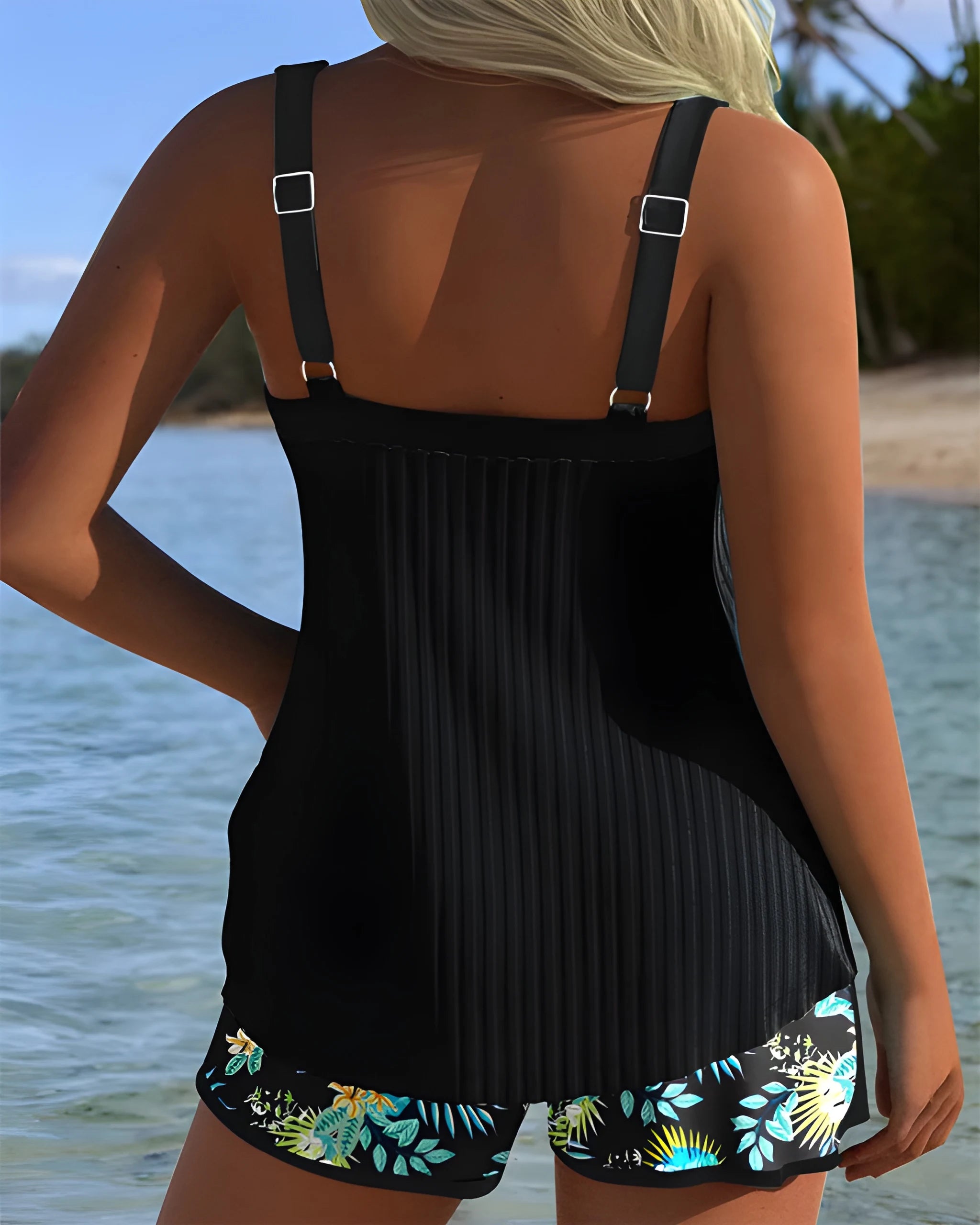 Women's Striped Two Piece Tankini with Swim Shorts