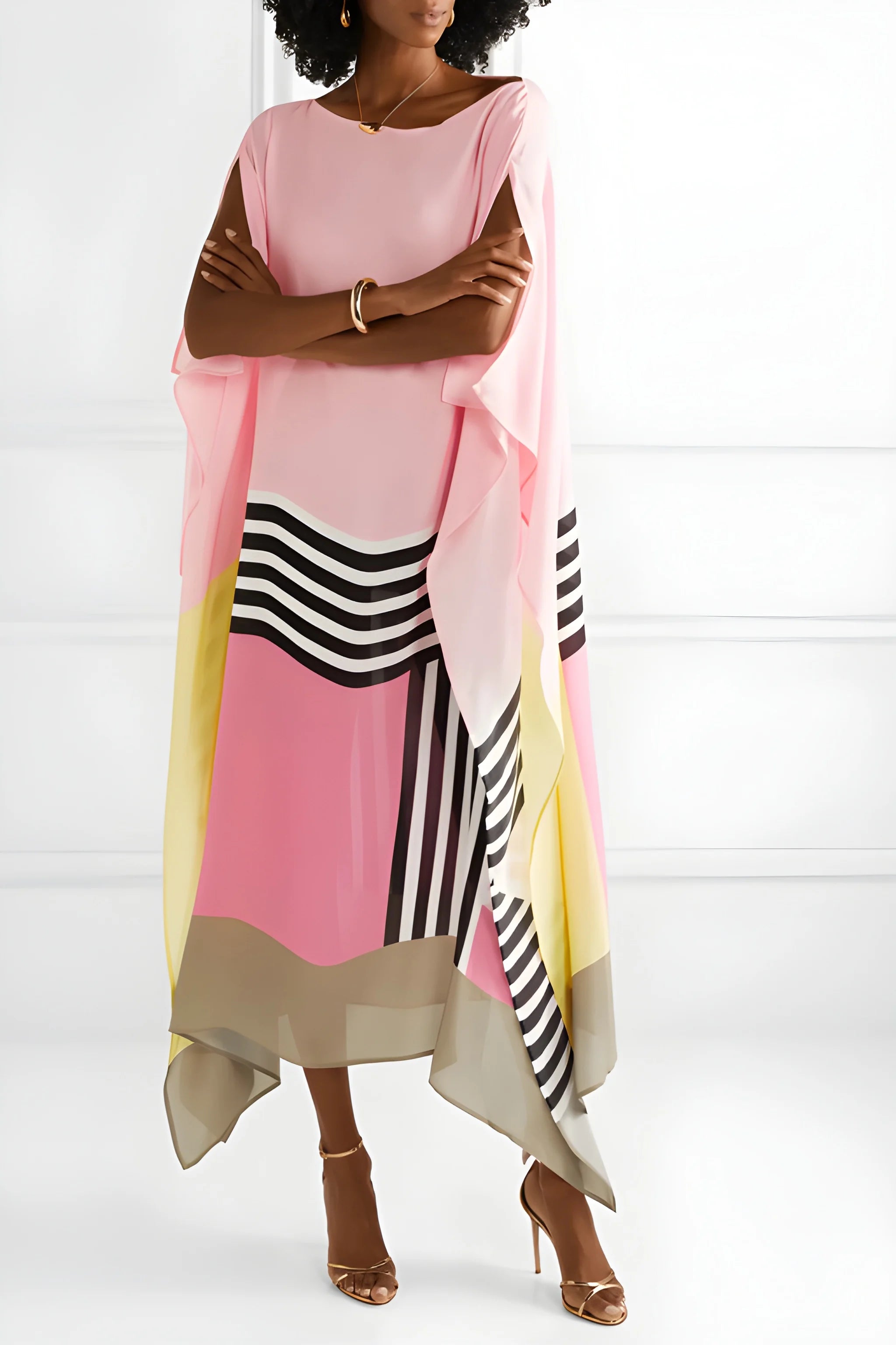 Women's Casual Flowy Midi Summer Dress with Boat Neck