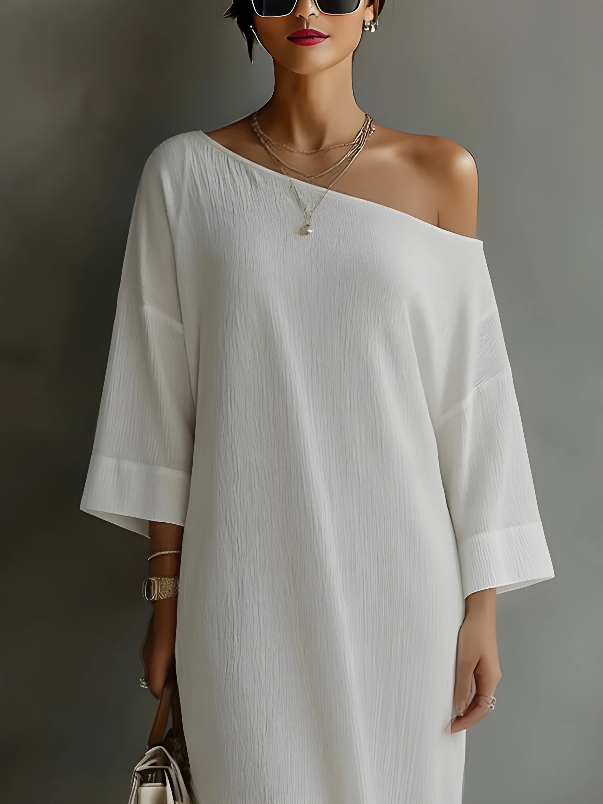 Women's Elegant Flowy Maxi Summer Dress with One Shoulder