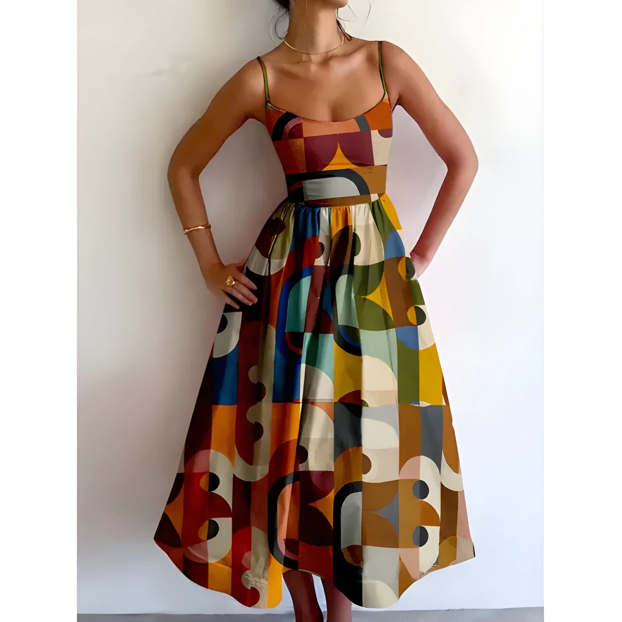Women's Casual Elegant Midi Summer Dress with Sleeveless Straps