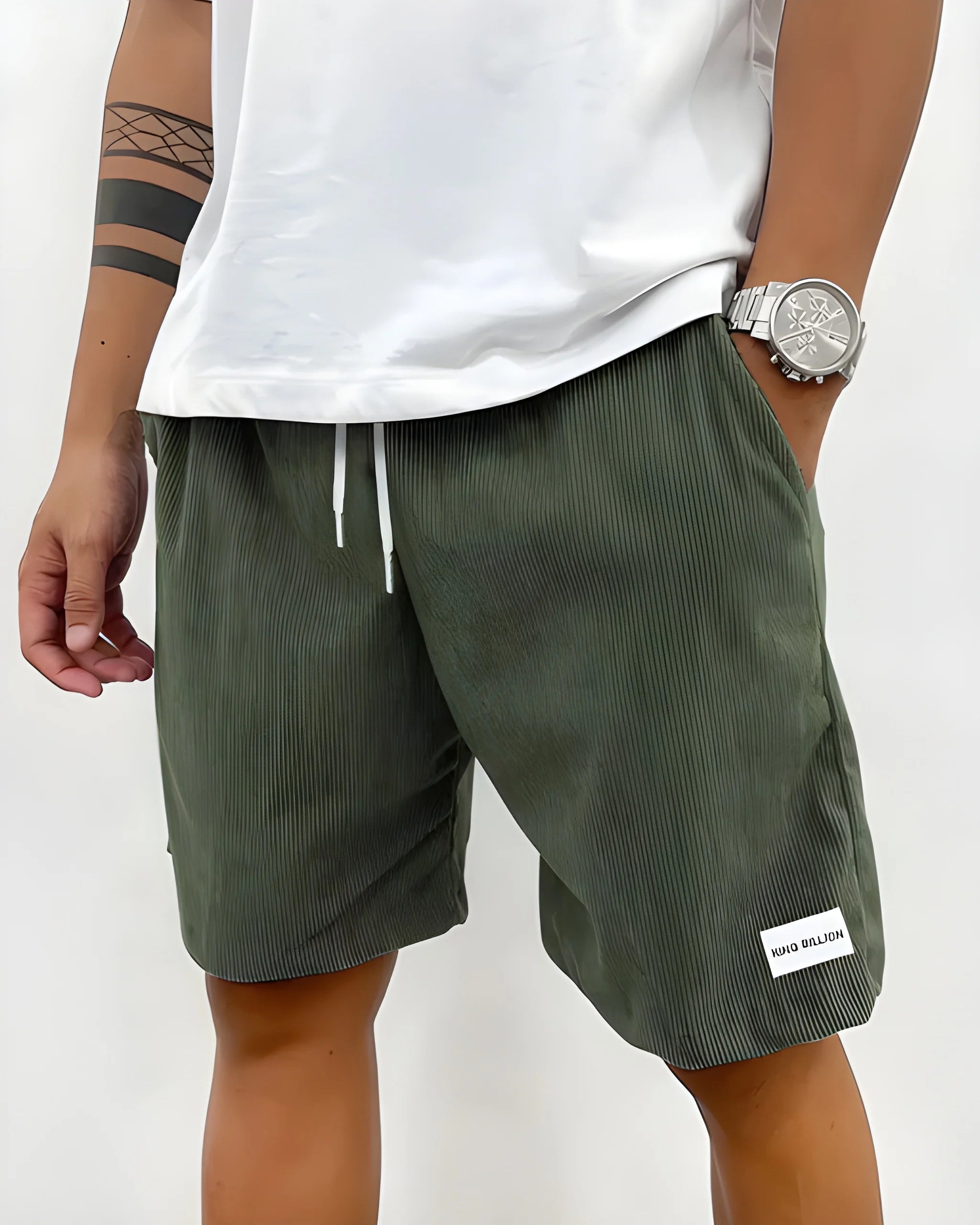 Men's Casual Corduroy Shorts with Drawstring Waist and Pockets
