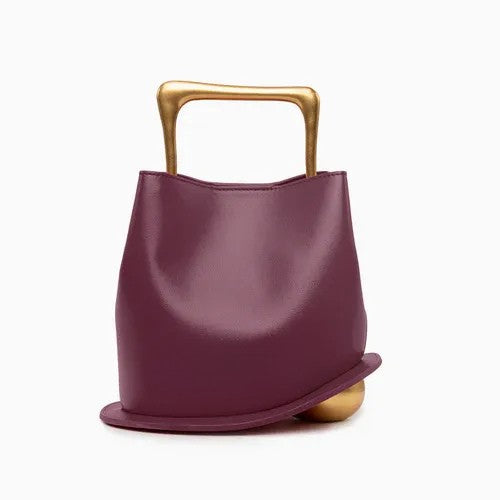 Women's Asymmetrical Hand Bag with Geometric Handle and Detachable Strap