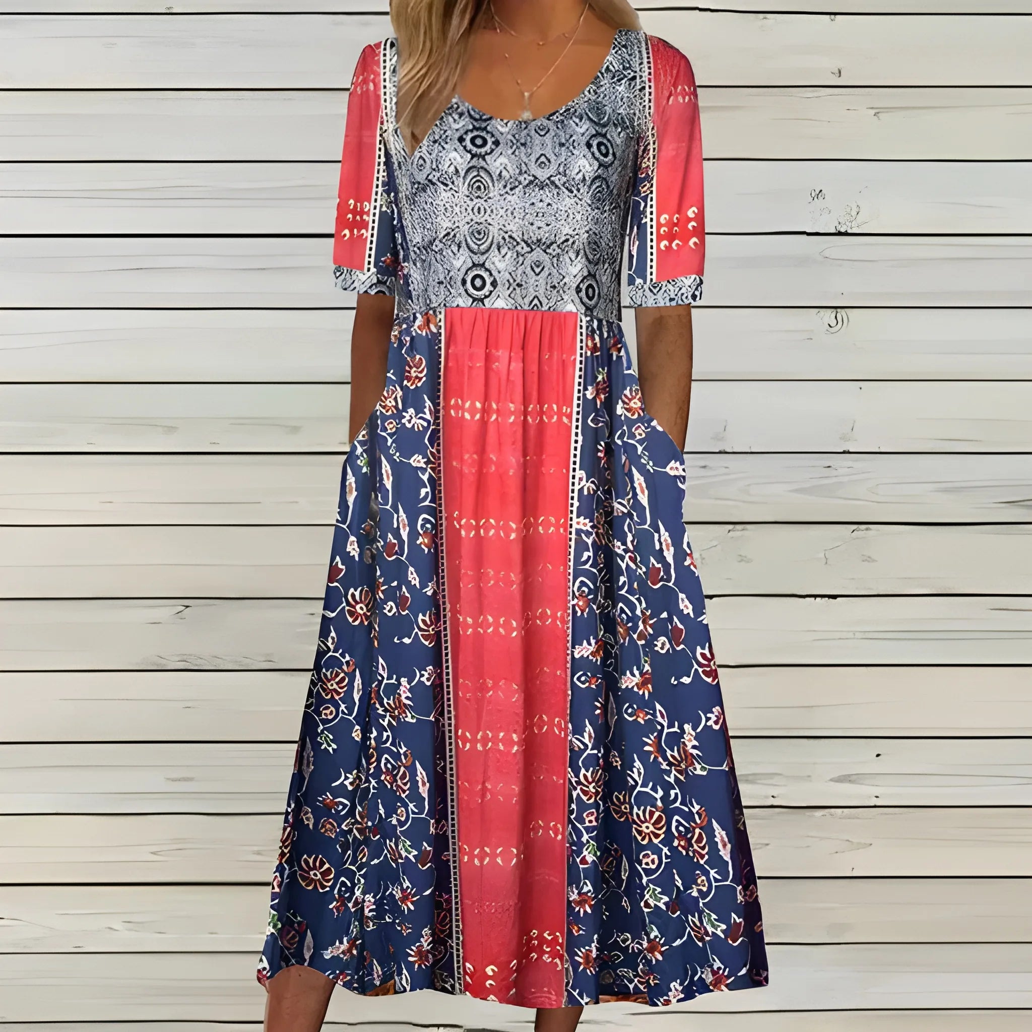 Women's Boho Midi Summer Dress with Square Neck and Tiered Skirt