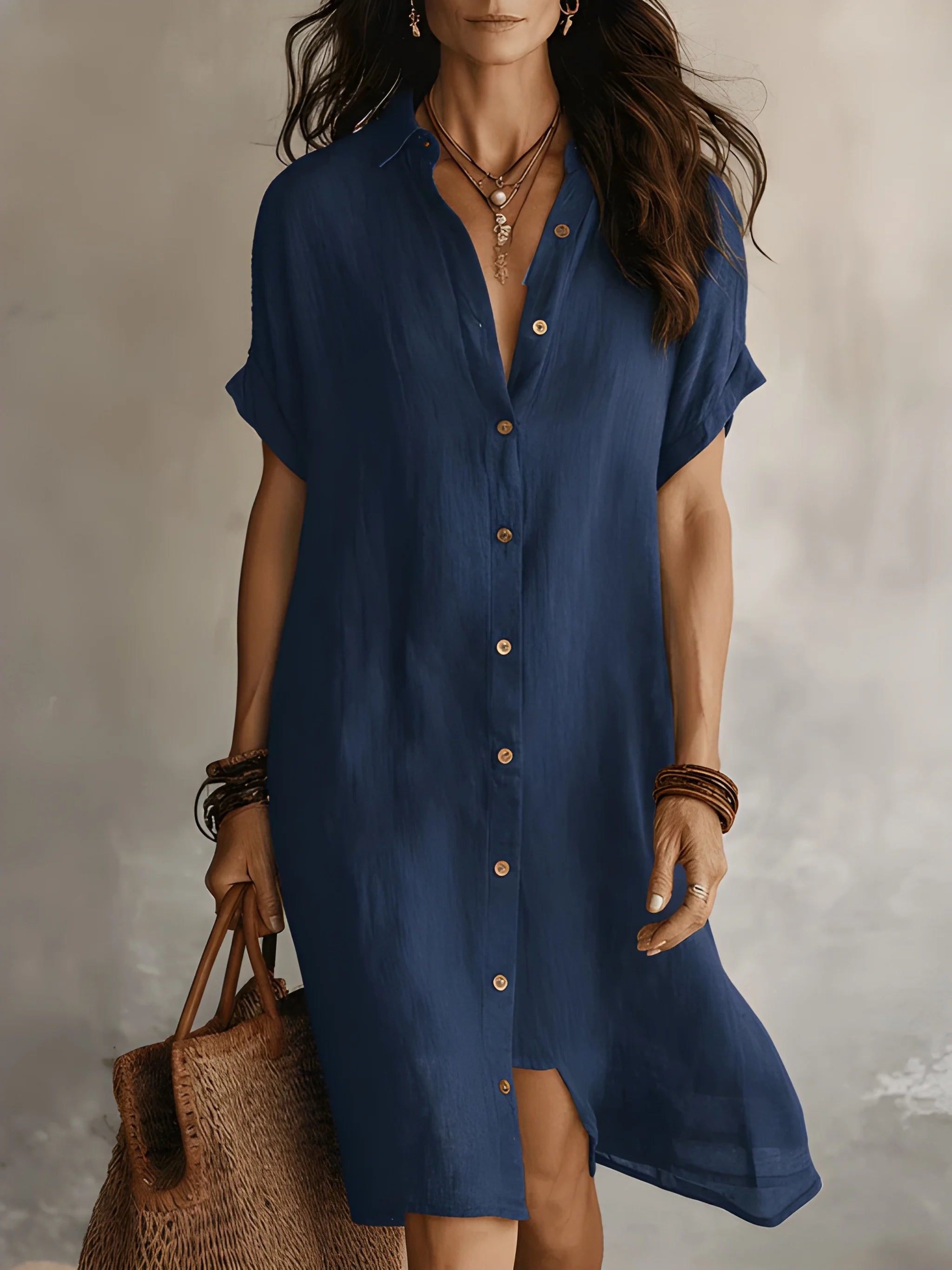 Women's Casual Boho Midi Summer Dress with Short Sleeve