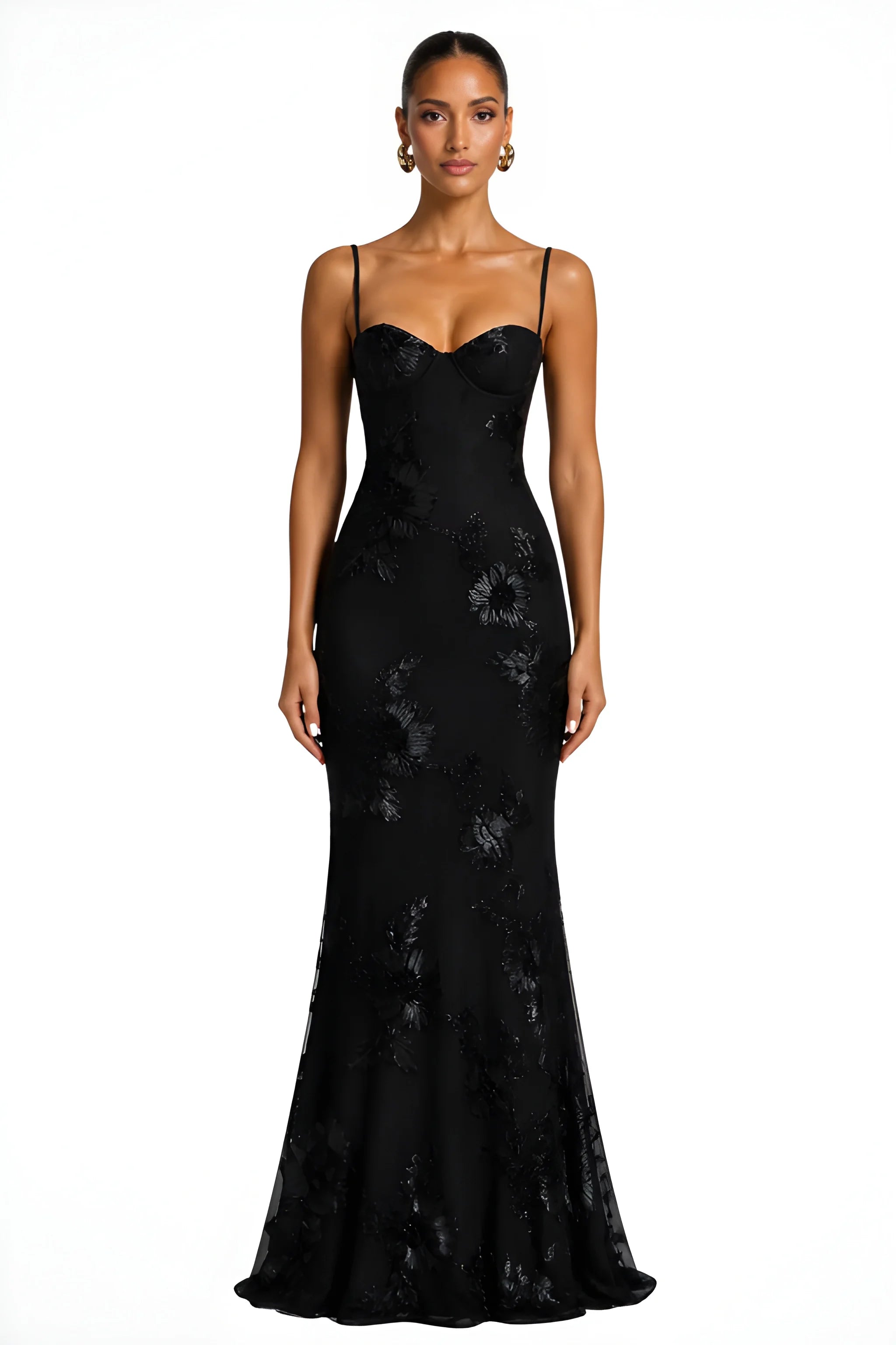 Women's Formal Elegant Maxi Wedding Guest Dress with Embroidered Detailing