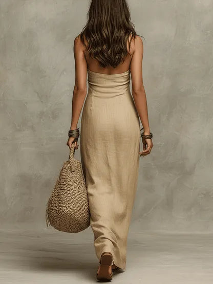 Women's Elegant Flowy Maxi Summer Dress with Halter Neck