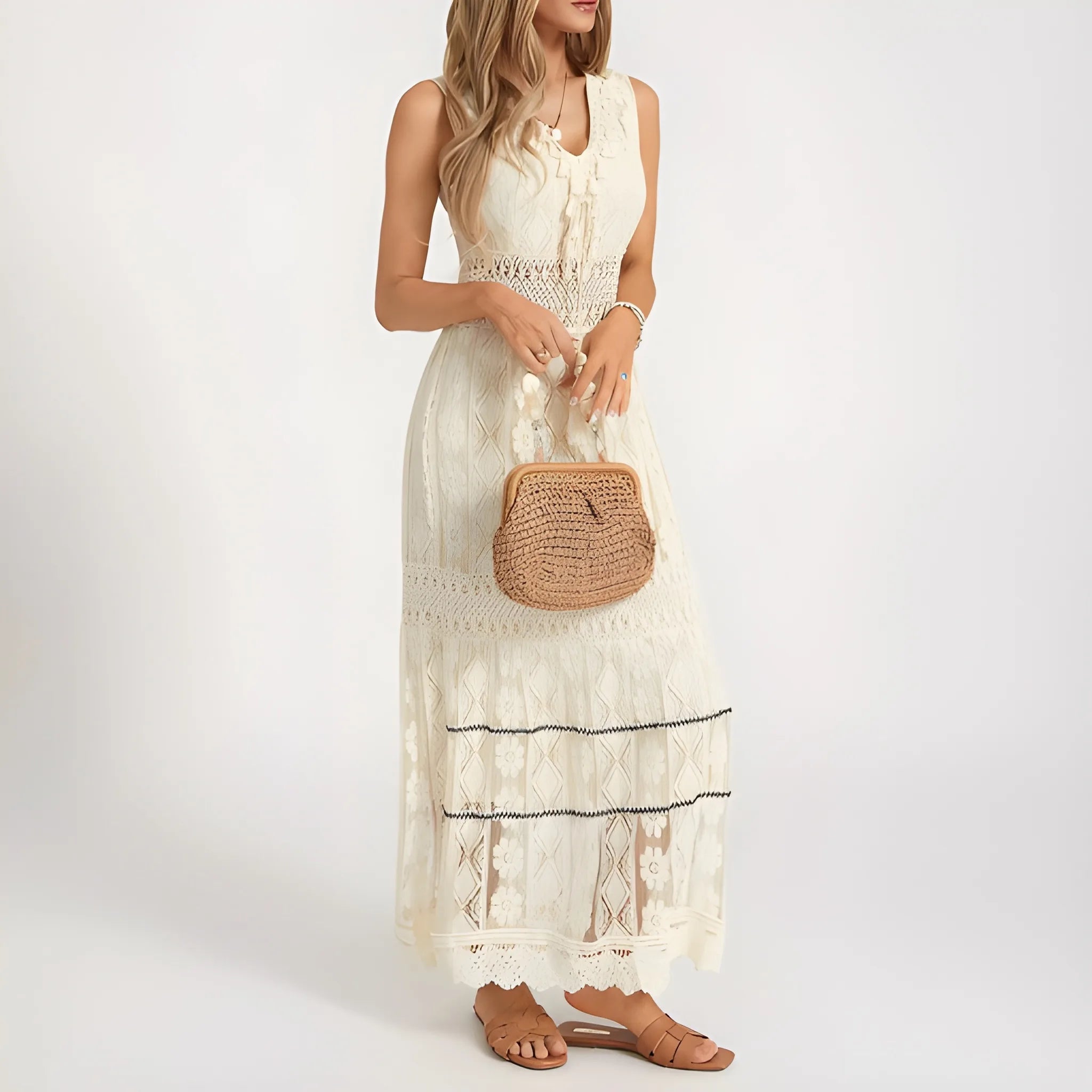 Women's Casual Boho Maxi Summer Dress with V-Neck