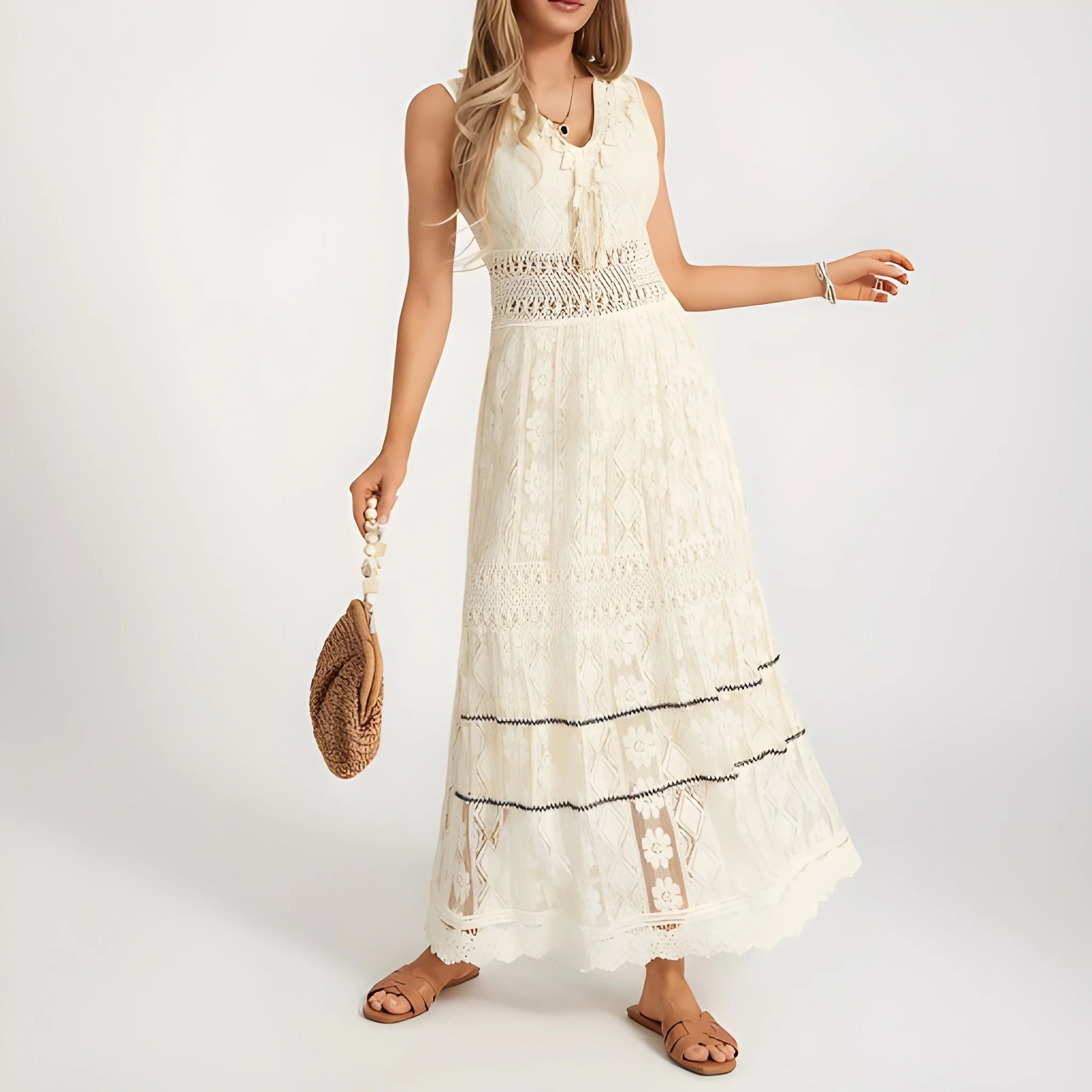 Women's Casual Boho Maxi Summer Dress with V-Neck