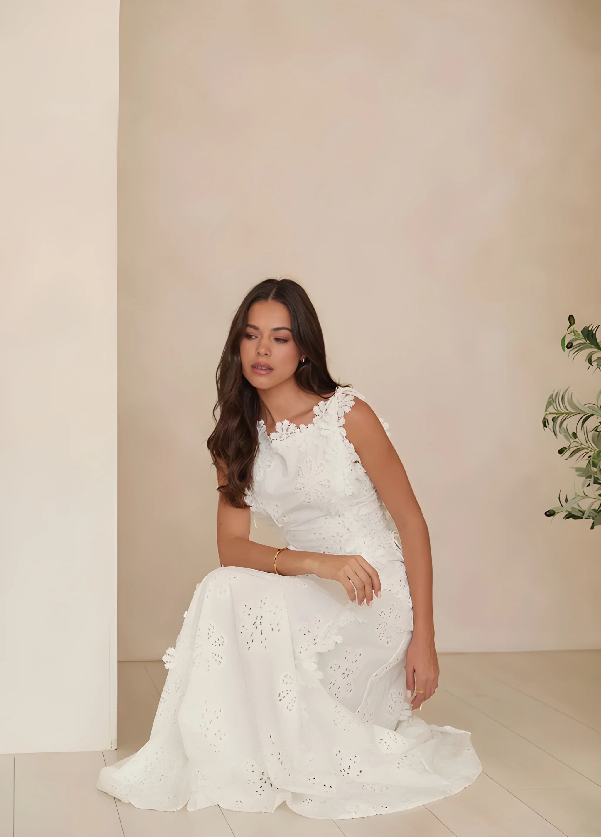 Women's Floral Embroidered Maxi Summer Dress with Adjustable Waist