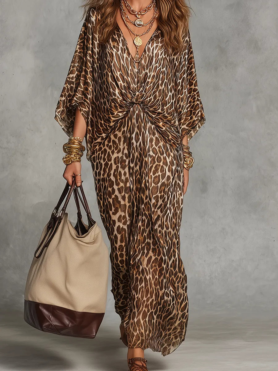 Women's Printed Flowy Maxi Summer Dress with Twist Front