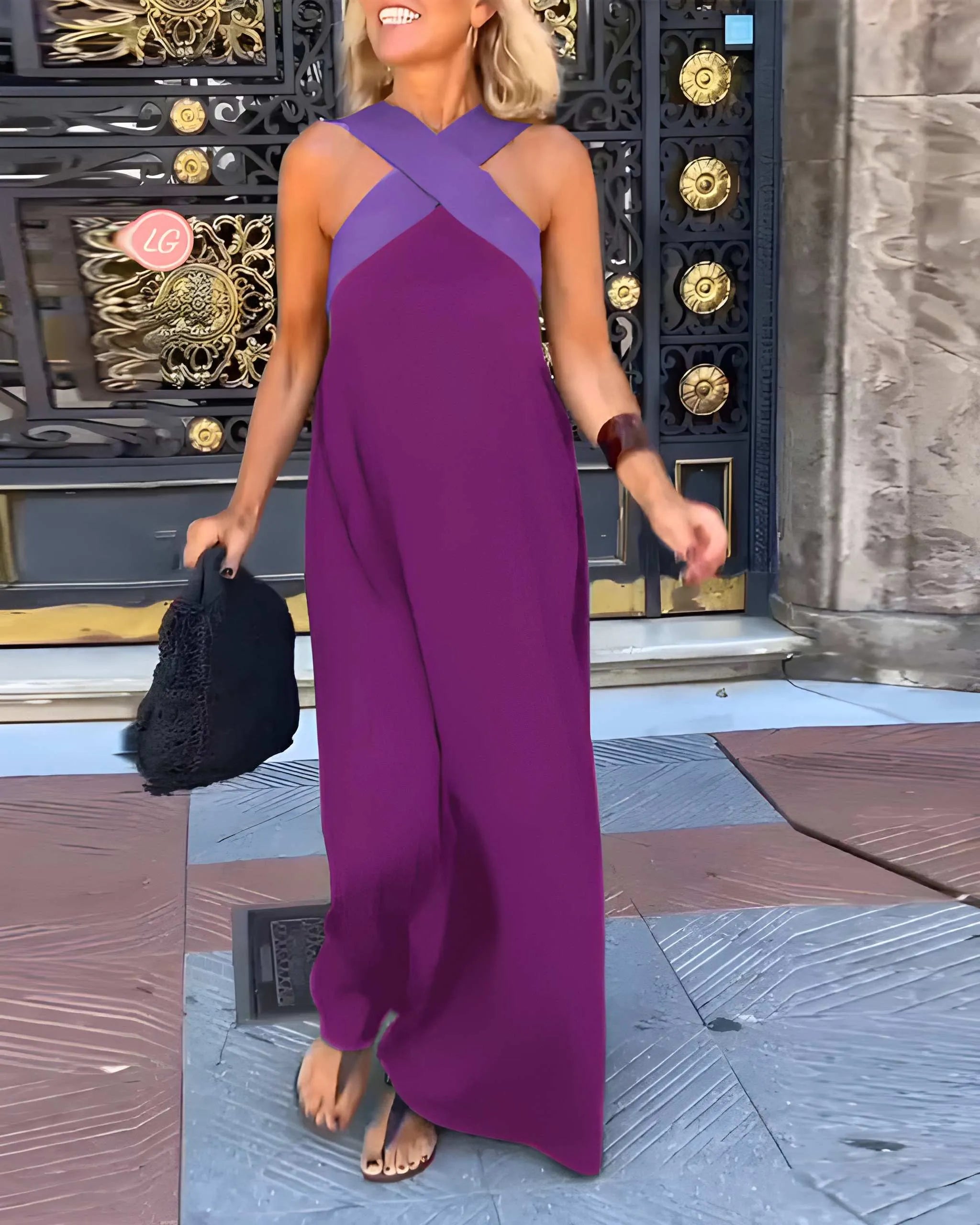 Women's Breezy Elegant Maxi Summer Dress with Crossed Front