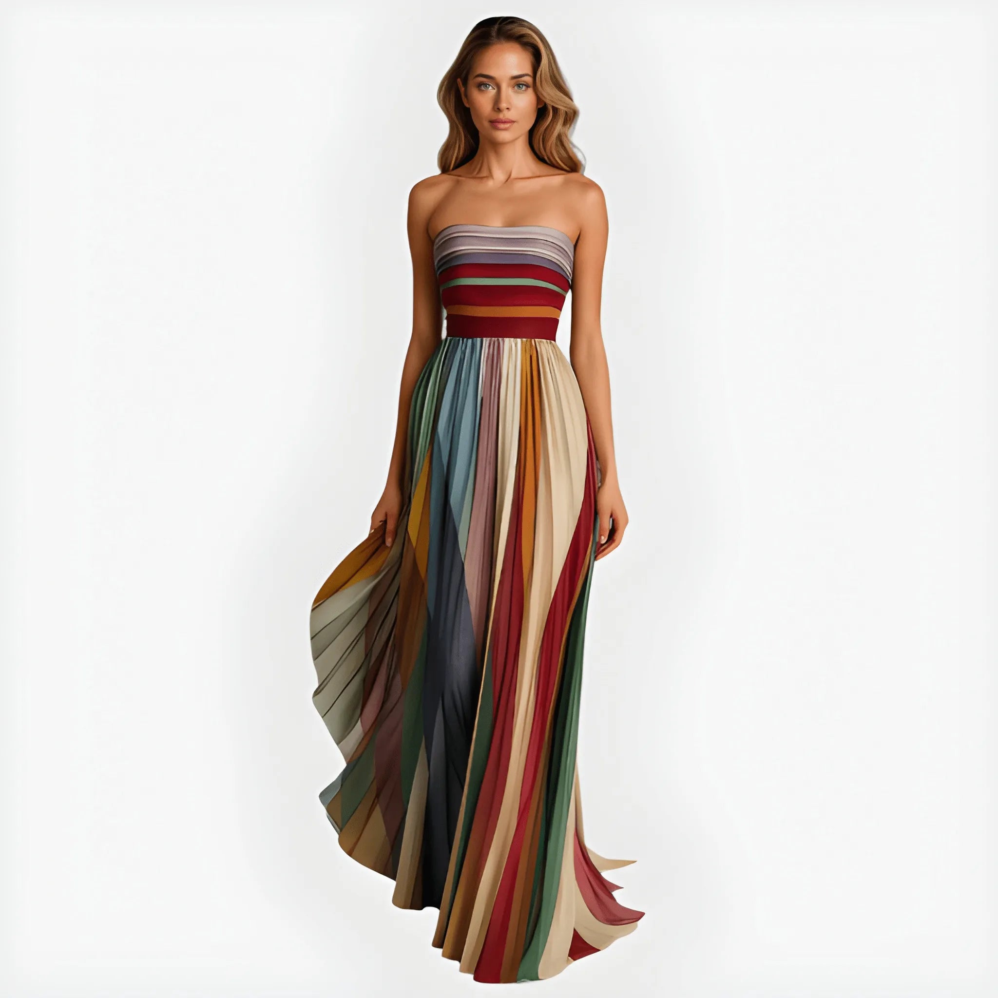 Women's Pleated Elegant Maxi Summer Dress with Strapless