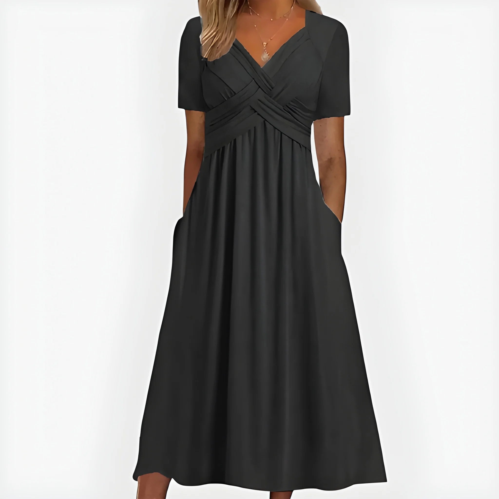 Women's Elegant Flowy Midi Summer Dress with V Neck