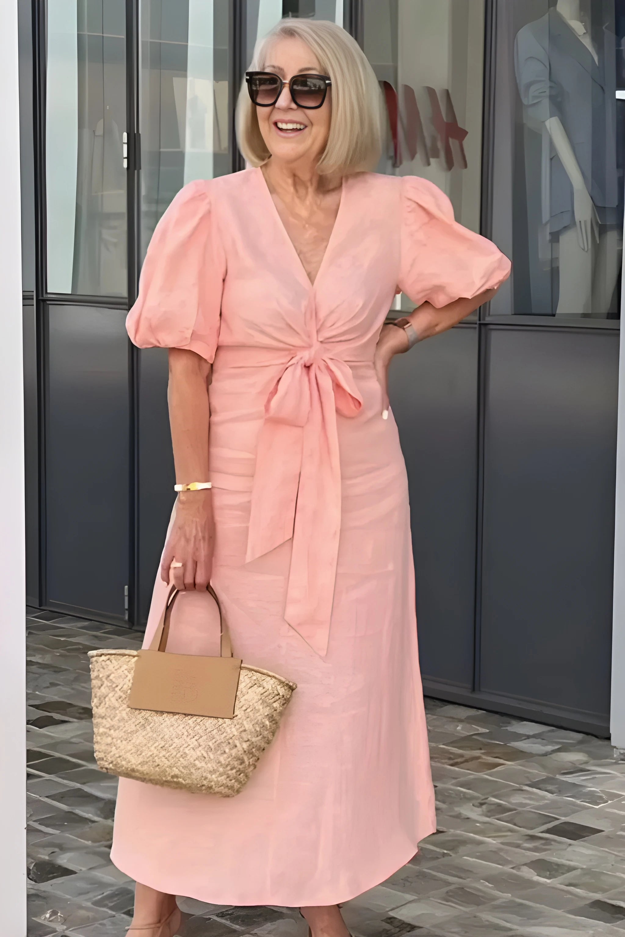 Women's Elegant Midi Summer Dress with Puff Sleeve