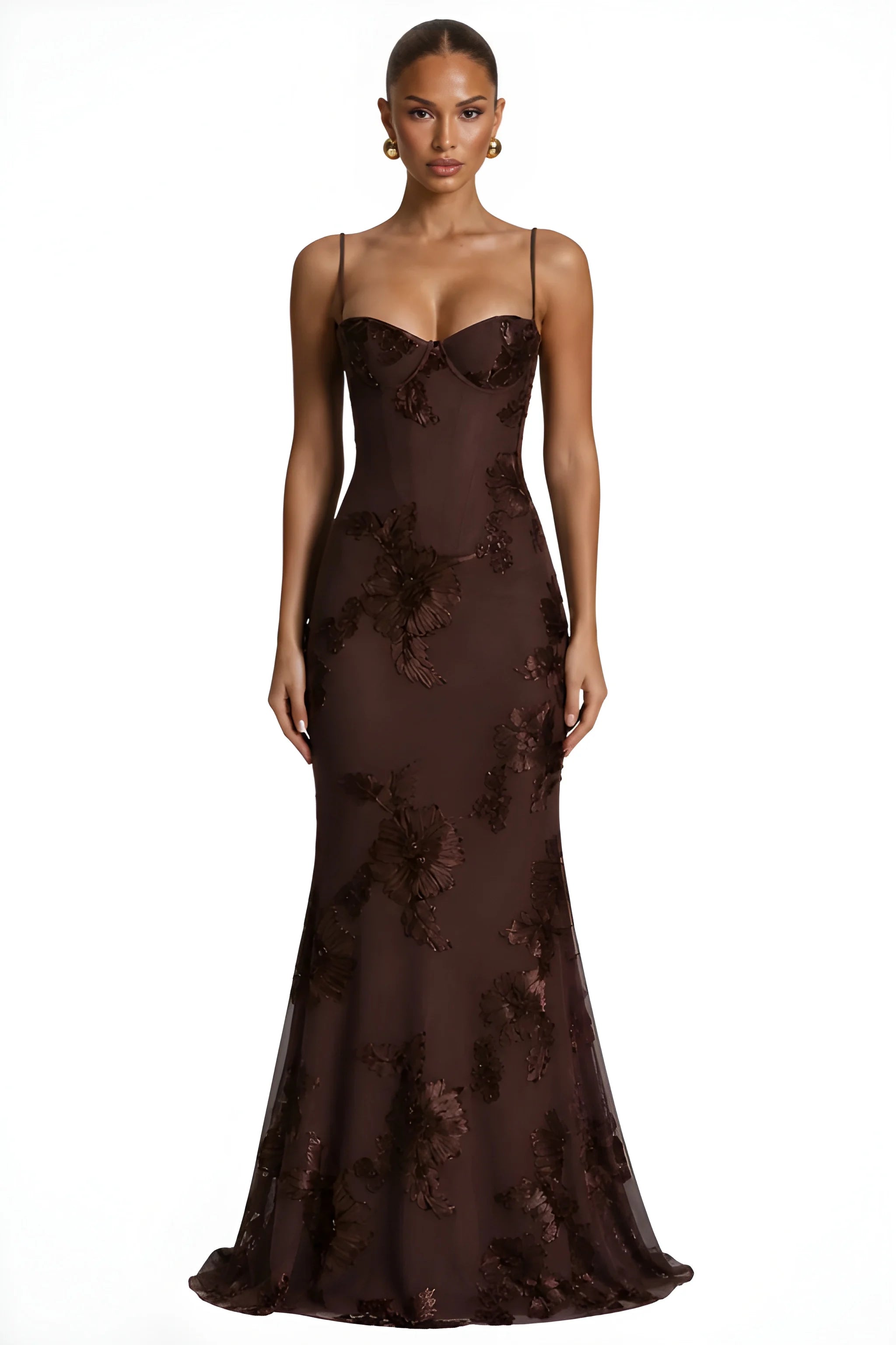 Women's Formal Elegant Maxi Wedding Guest Dress with Embroidered Detailing