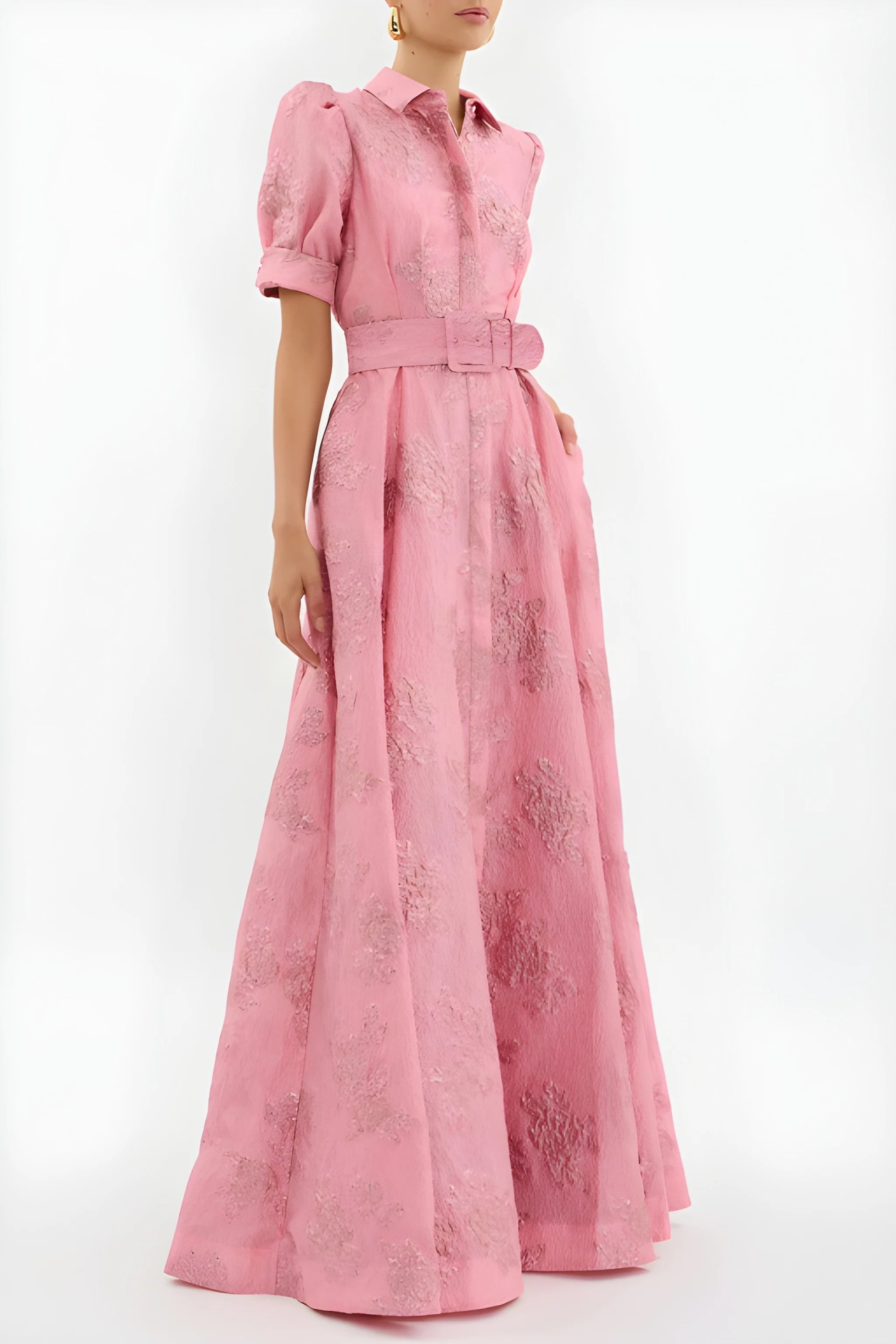 Women's Formal Floral Maxi Wedding Guest Dress with Puff Sleeve