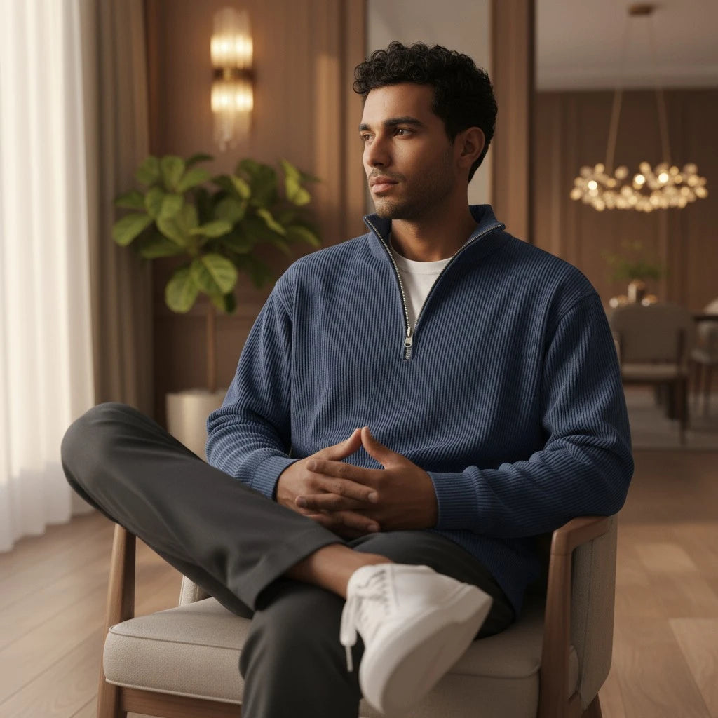 Man sitting in a chair in a modern living room