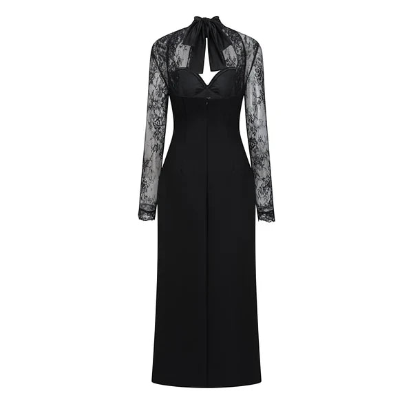 Women's Lace Formal Maxi Wedding Guest Dress with High Neck