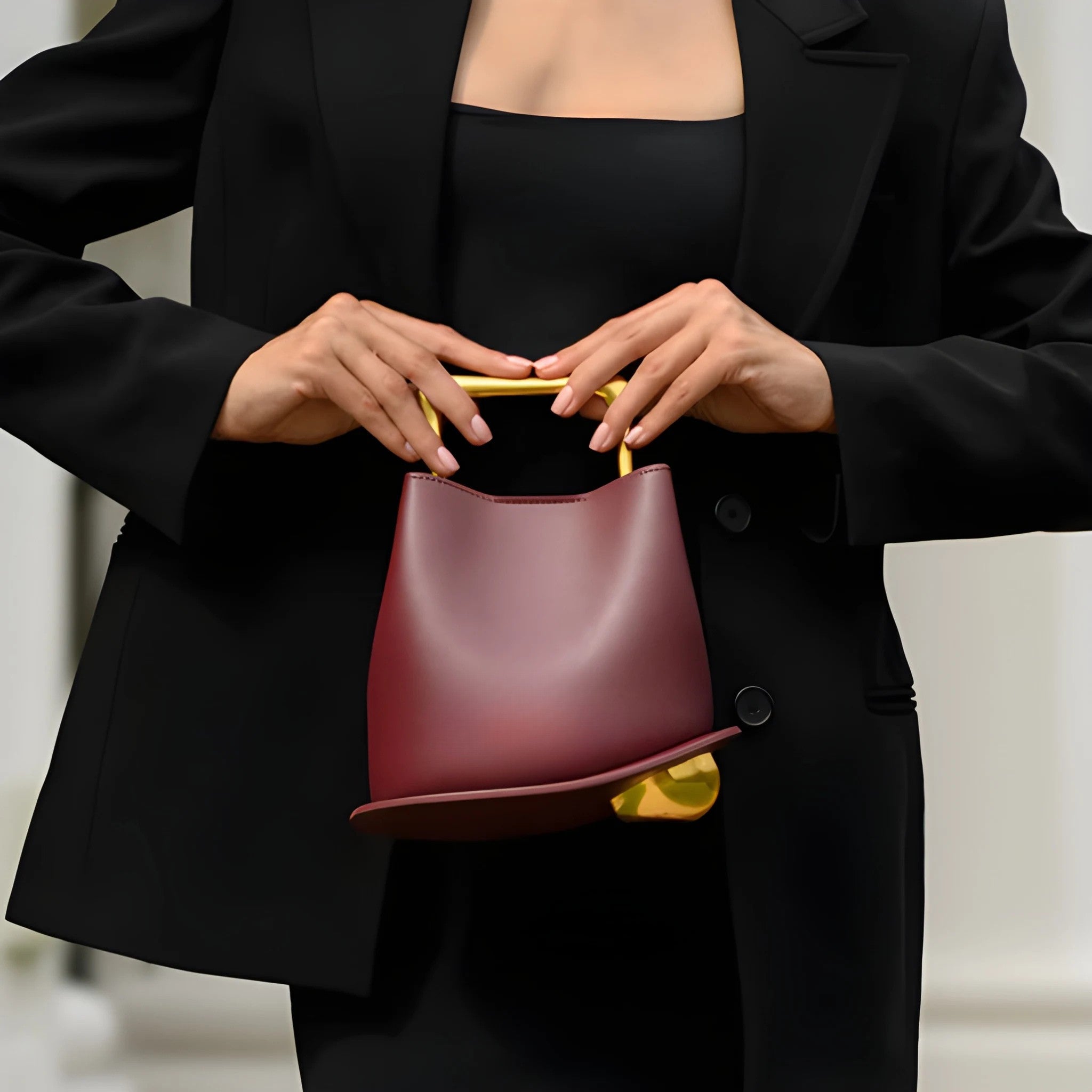 Women's Asymmetrical Hand Bag with Geometric Handle and Detachable Strap