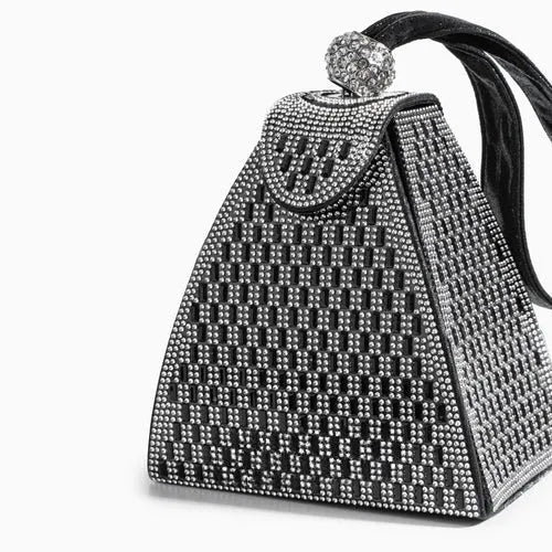 Women's Asymmetrical Hand Bag with Rhinestone Handle and Magnetic Closure