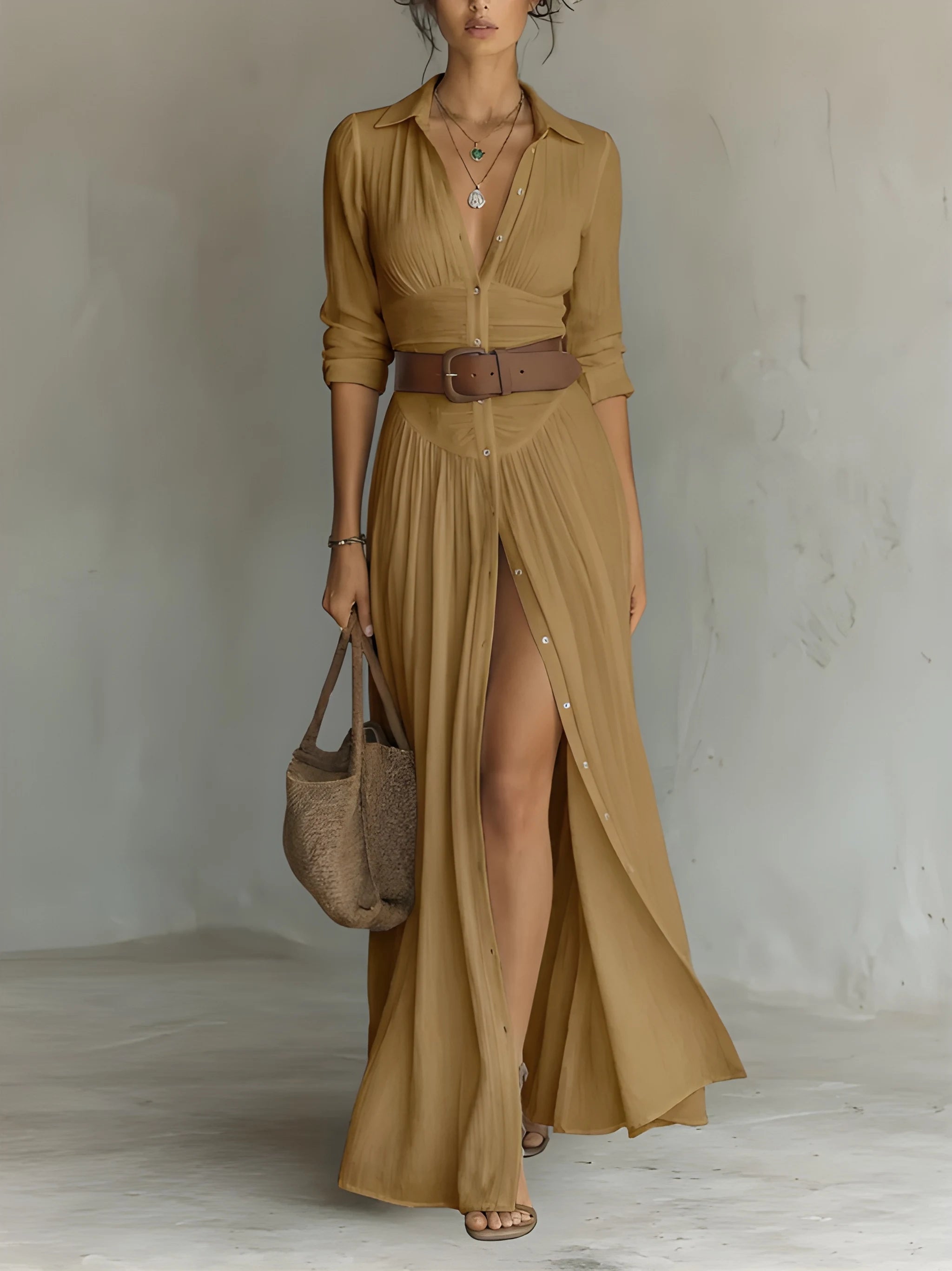 Women's Casual Flowy Maxi Summer Dress with Button Front