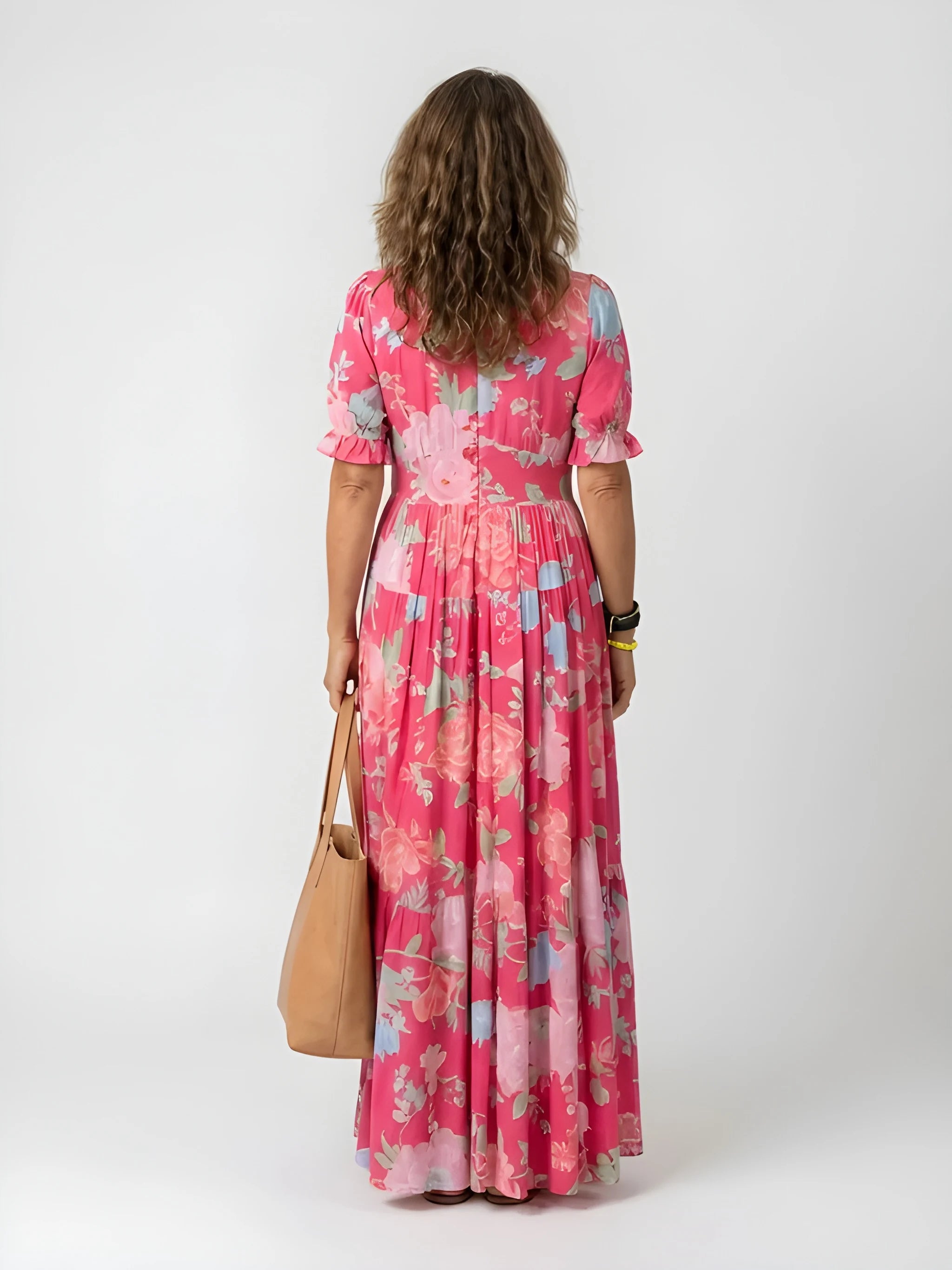 Women's Floral Boho Maxi Summer Dress with Short Sleeves
