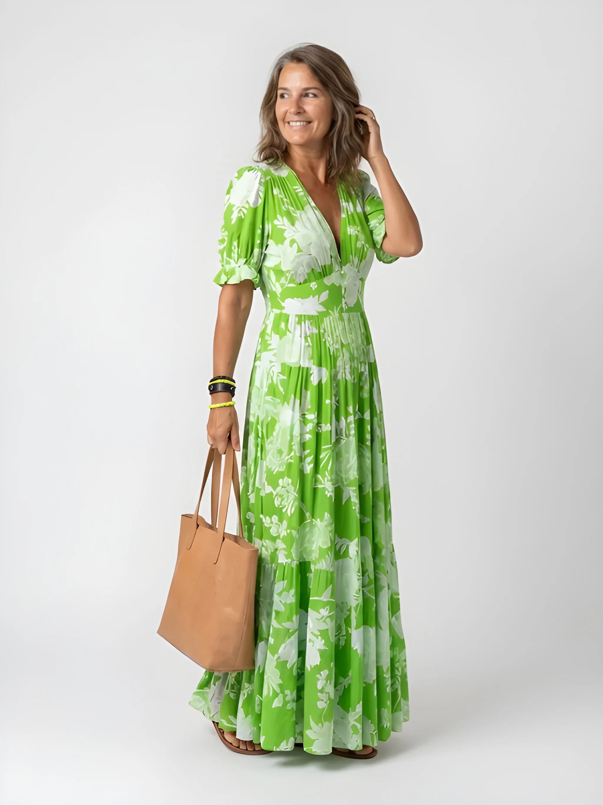 Women's Floral Boho Maxi Summer Dress with Short Sleeves