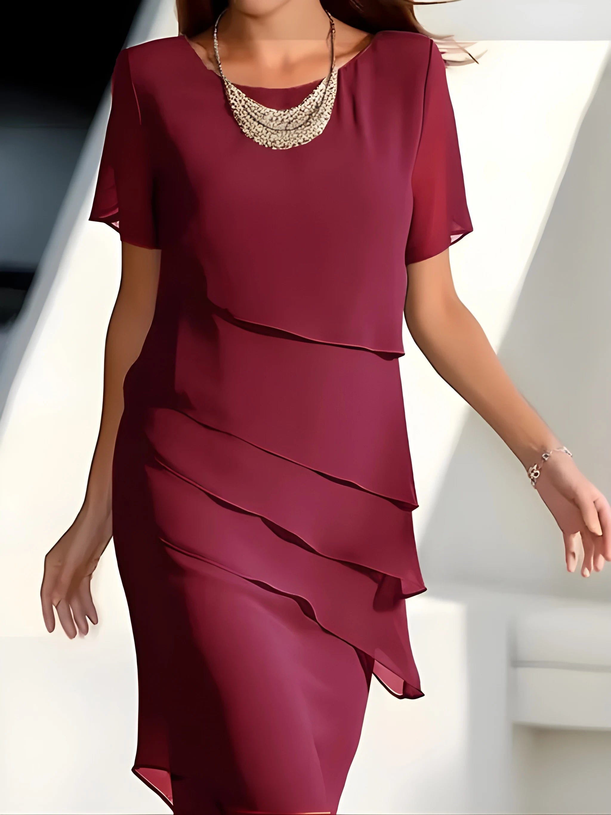 Women's Elegant Flowy Midi Summer Dress with Layered Ruffles