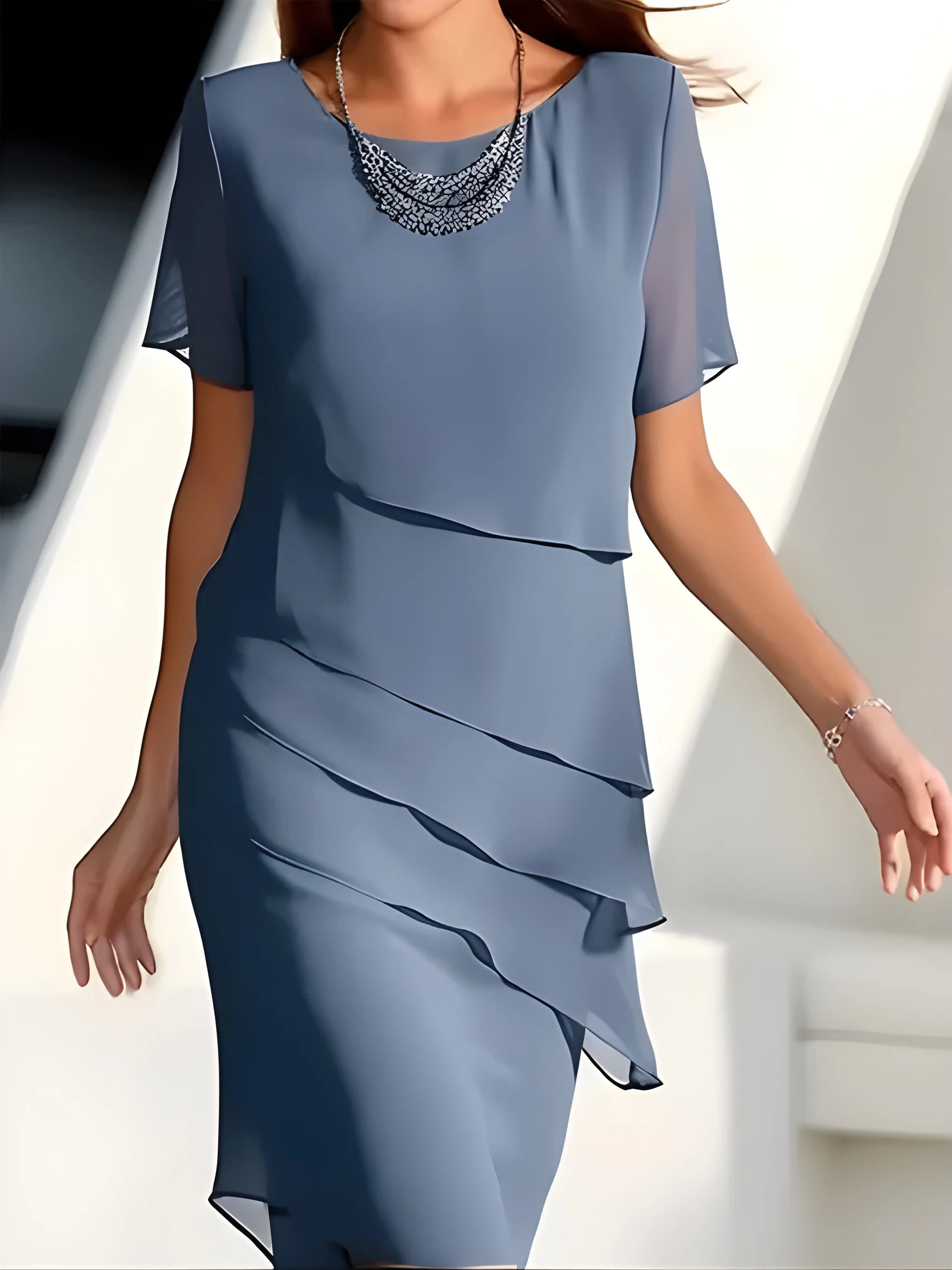 Women's Elegant Flowy Midi Summer Dress with Layered Ruffles