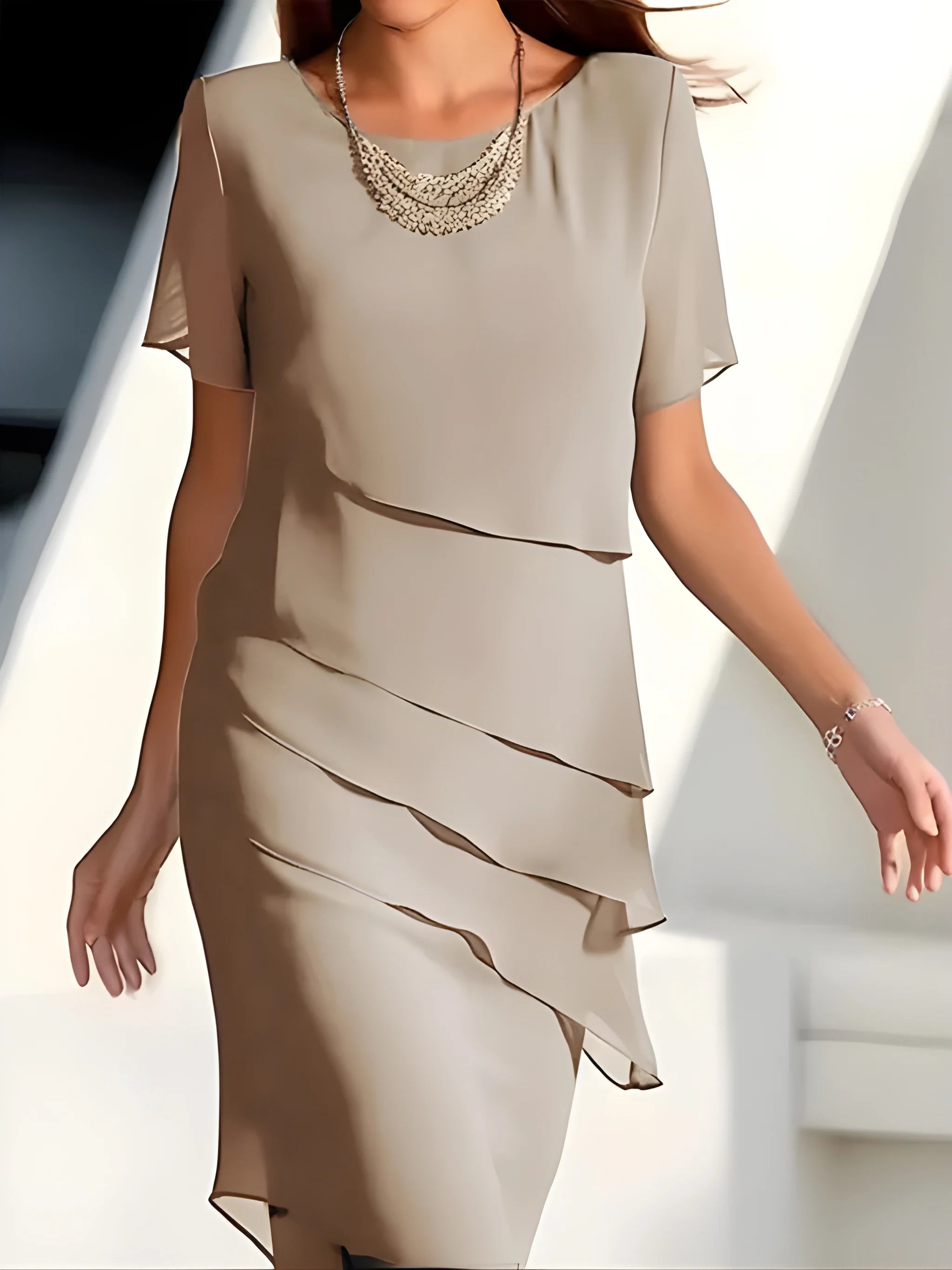 Women's Elegant Flowy Midi Summer Dress with Layered Ruffles