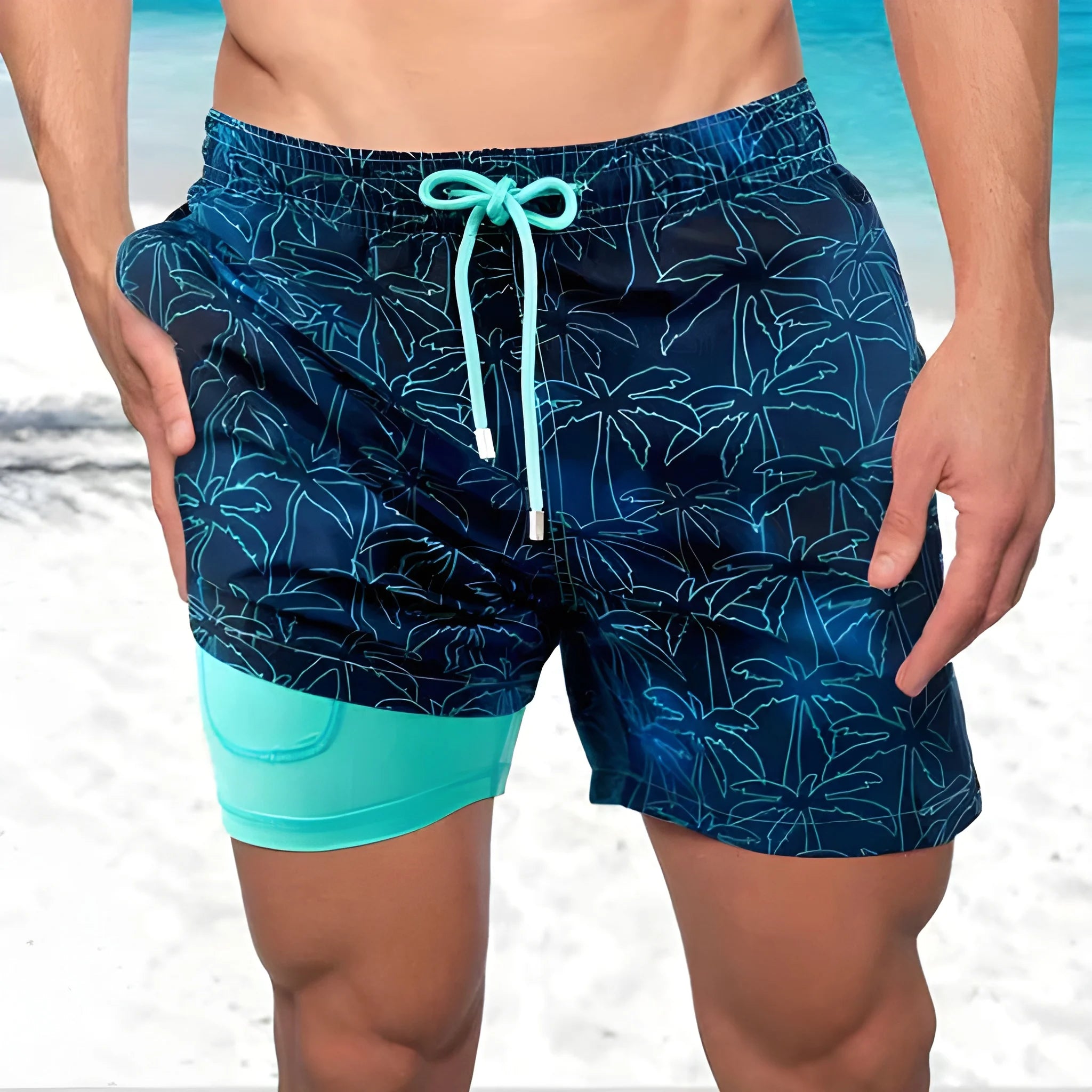 Men's Quick-Dry Athletic Swim Shorts with Compression Lining
