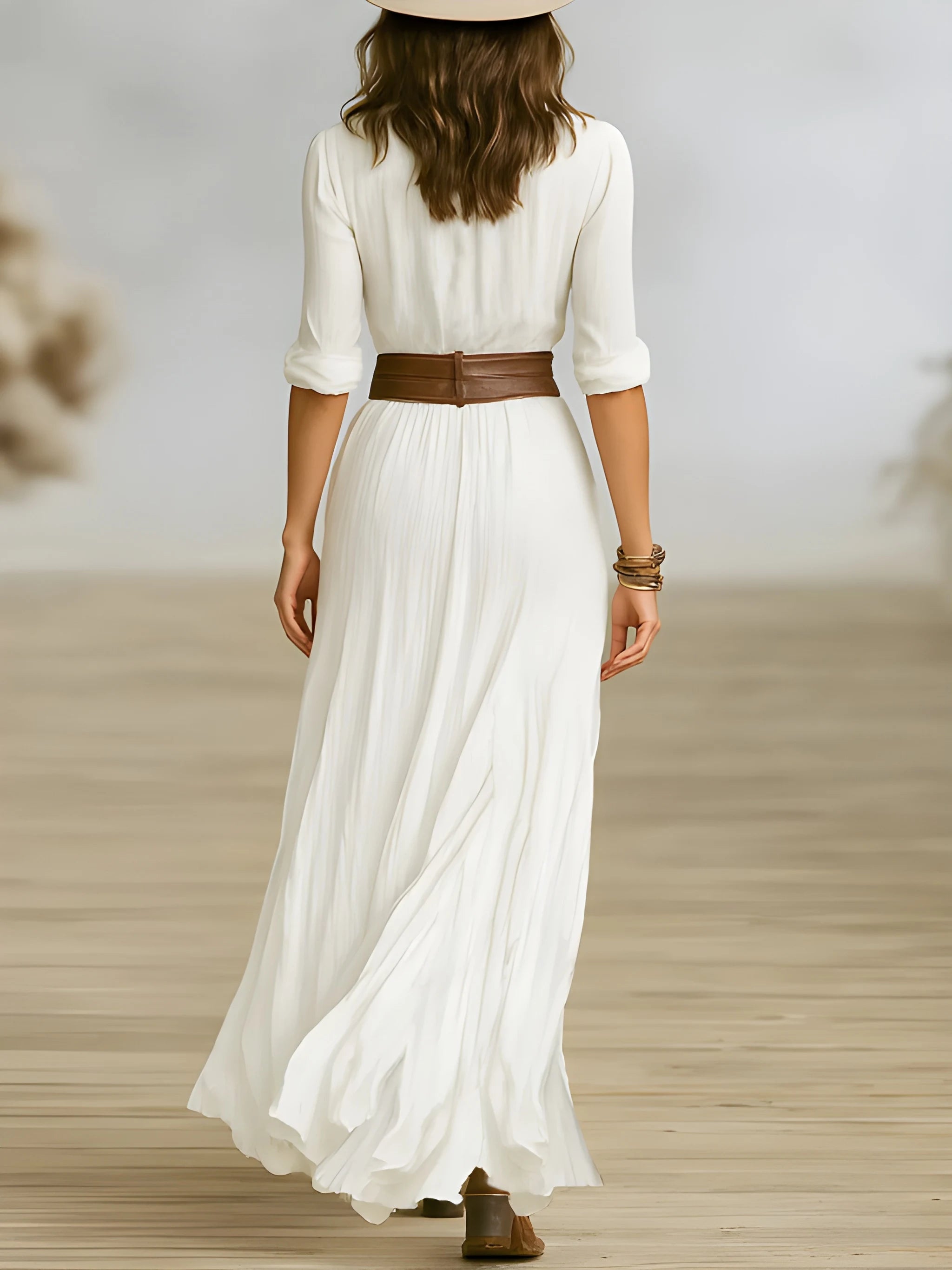 Women's Casual Elegant Maxi Summer Dress with Pleated Skirt