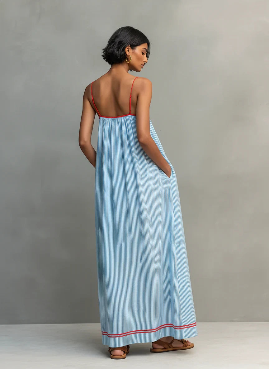 Women's Striped Maxi Summer Dress with Spaghetti Straps